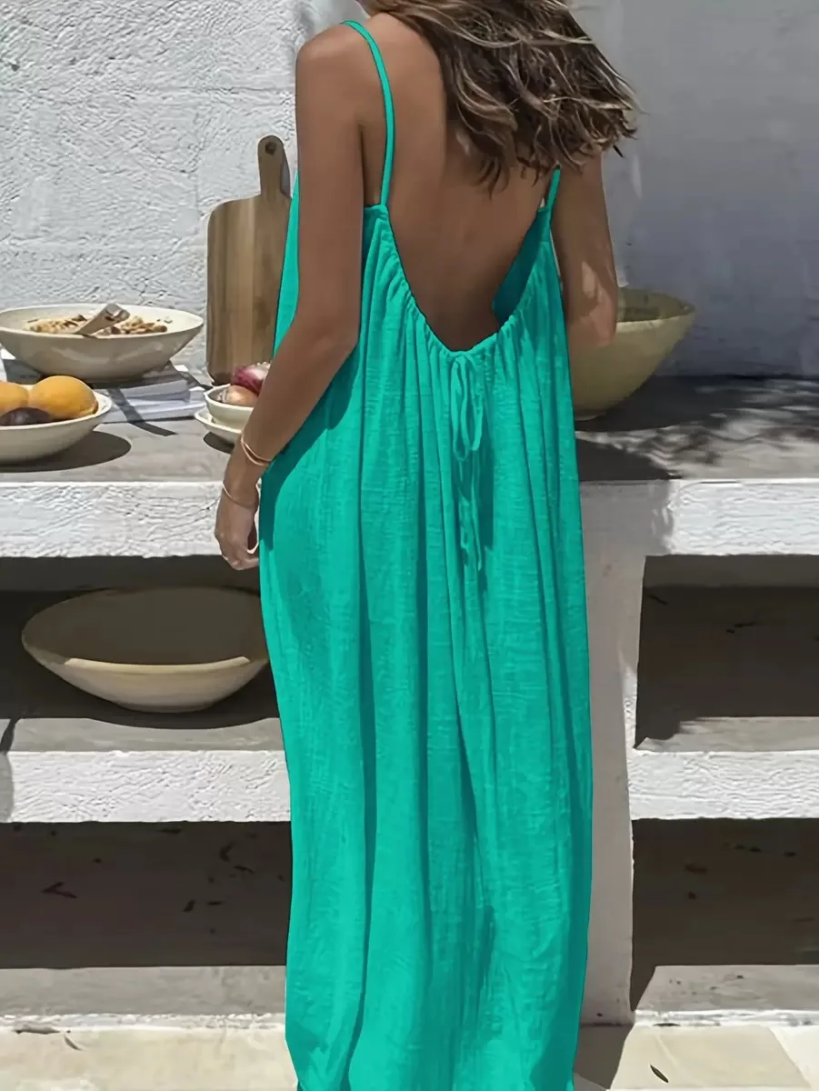 Women's Loose Sundress Sexy Backless Lace Up Slip White Linen Homewear Long Maxi Party Dresses OUFY-20260409001