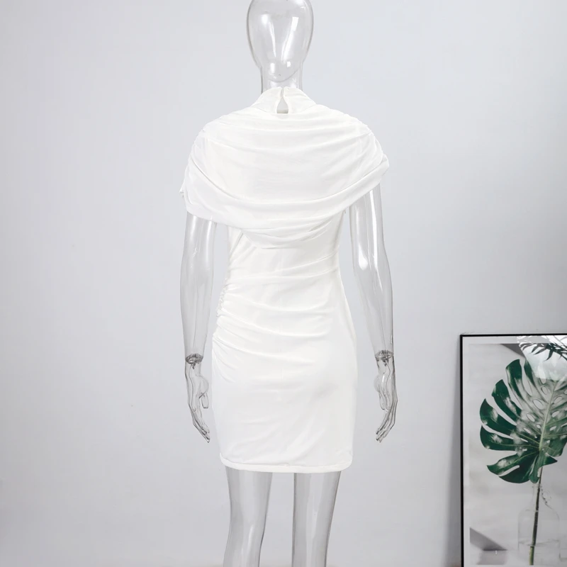 Elegant Mesh Shawl Short Dress Women Pleated Half High Collar Sleeveless Female Dresses 2026 Spring Lady Chic Party Gowns New