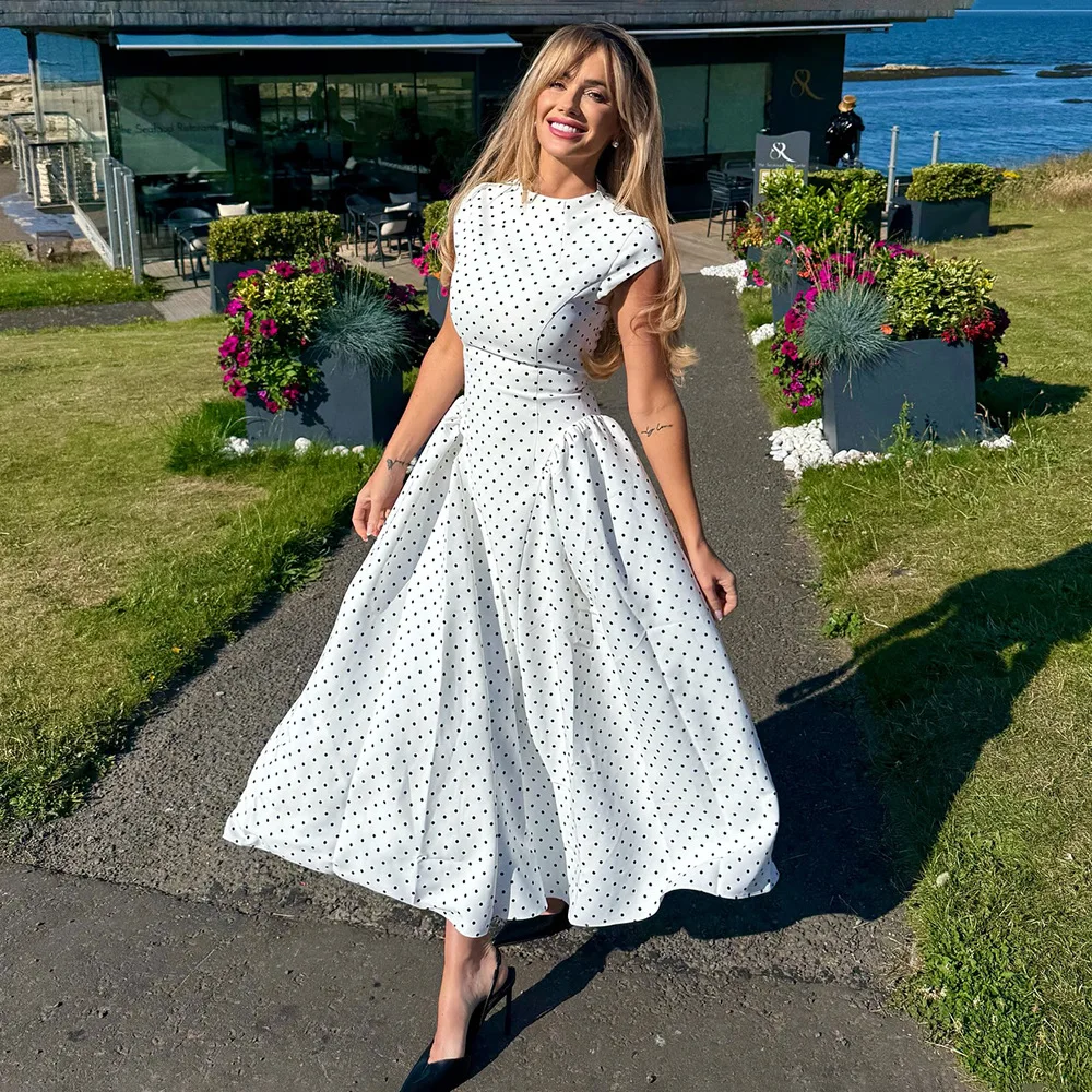 Elegant Polka Dot Long Dress Women's High Waist A-line Maxi Dresses Evening Party Summer Holiday Resort Blue Black Green White