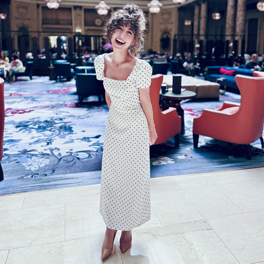 Elegant Polka Dot Long Dress Women's High Waist A-line Maxi Dresses Evening Party Summer Holiday Resort Blue Black Green White