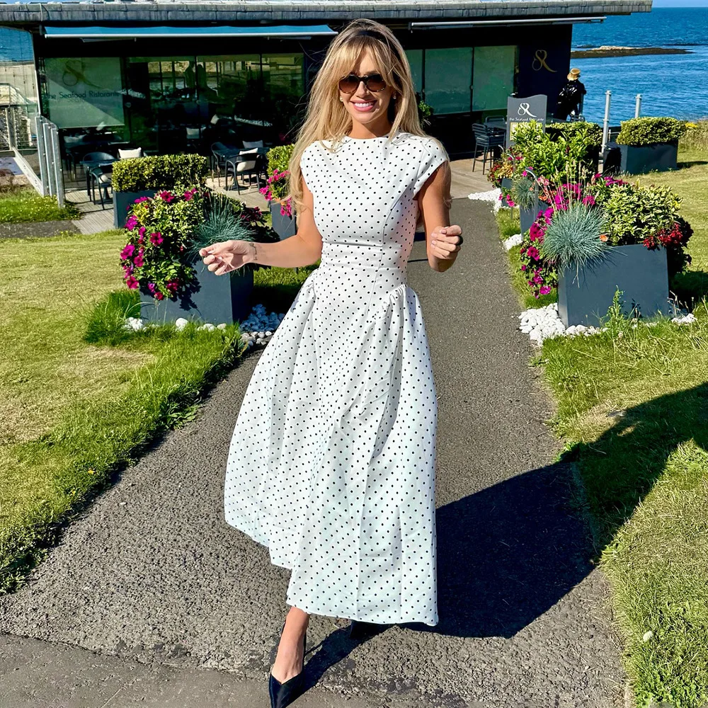 Elegant Polka Dot Long Dress Women's High Waist A-line Maxi Dresses Evening Party Summer Holiday Resort Blue Black Green White