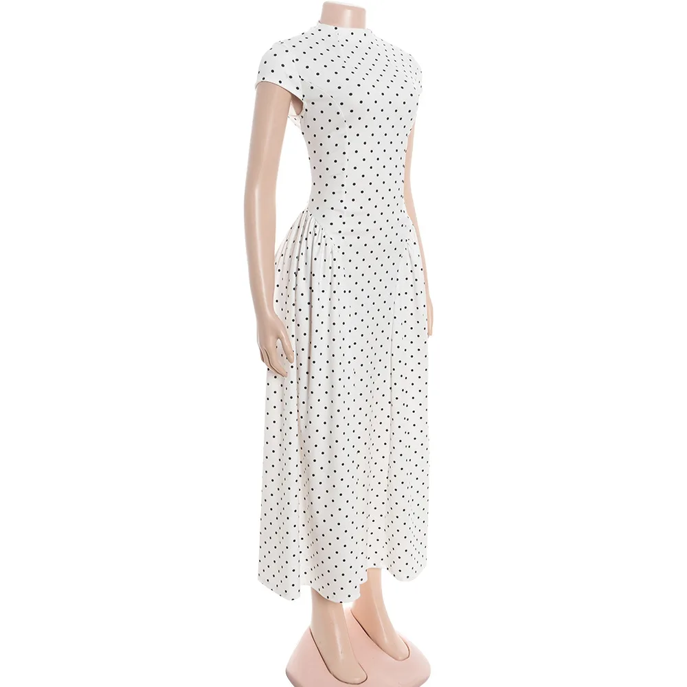 Elegant Polka Dot Long Dress Women's High Waist A-line Maxi Dresses Evening Party Summer Holiday Resort Blue Black Green White