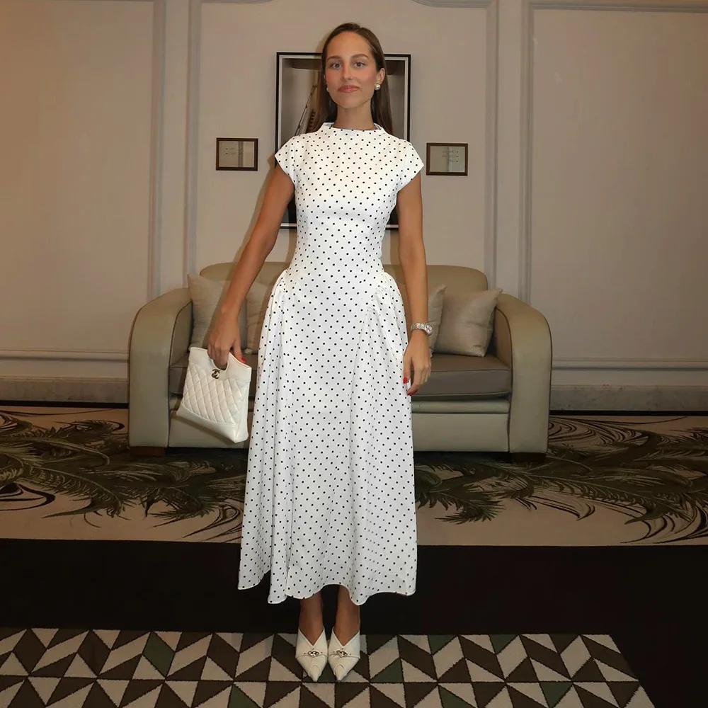 Elegant Polka Dot Long Dress Women's High Waist A-line Maxi Dresses Evening Party Summer Holiday Resort Blue Black Green White