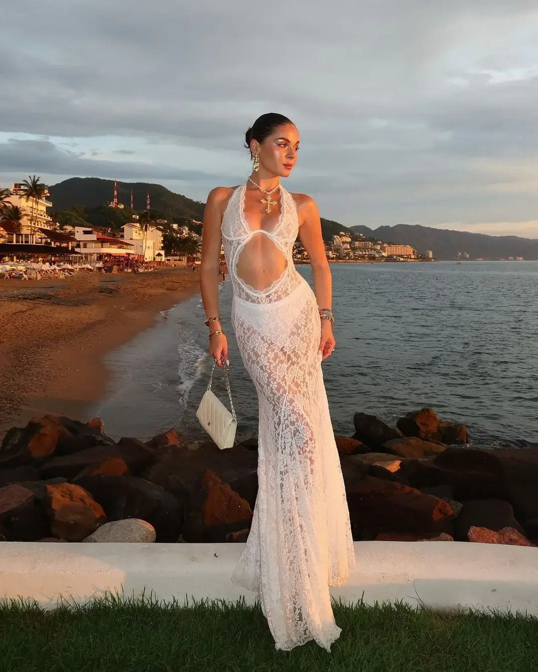 White Lace Hollow-out Halter Dress Women Sexy Sleeveless Off-shoulder Backless Maxi Vestidos 2026 Lady Vacation Beach Gowns 2026