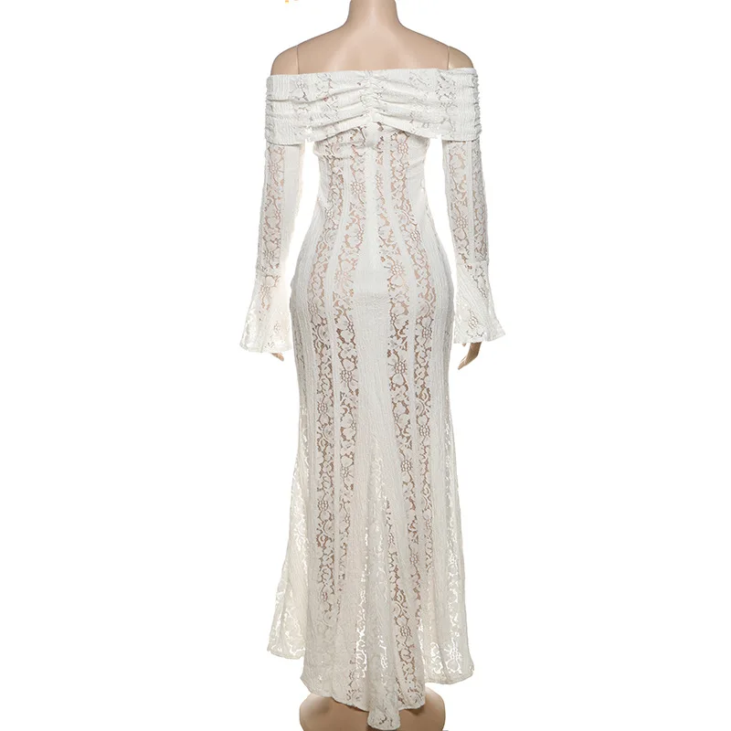 White Lace Hollow-out Halter Dress Women Sexy Sleeveless Off-shoulder Backless Maxi Vestidos 2026 Lady Vacation Beach Gowns 2026