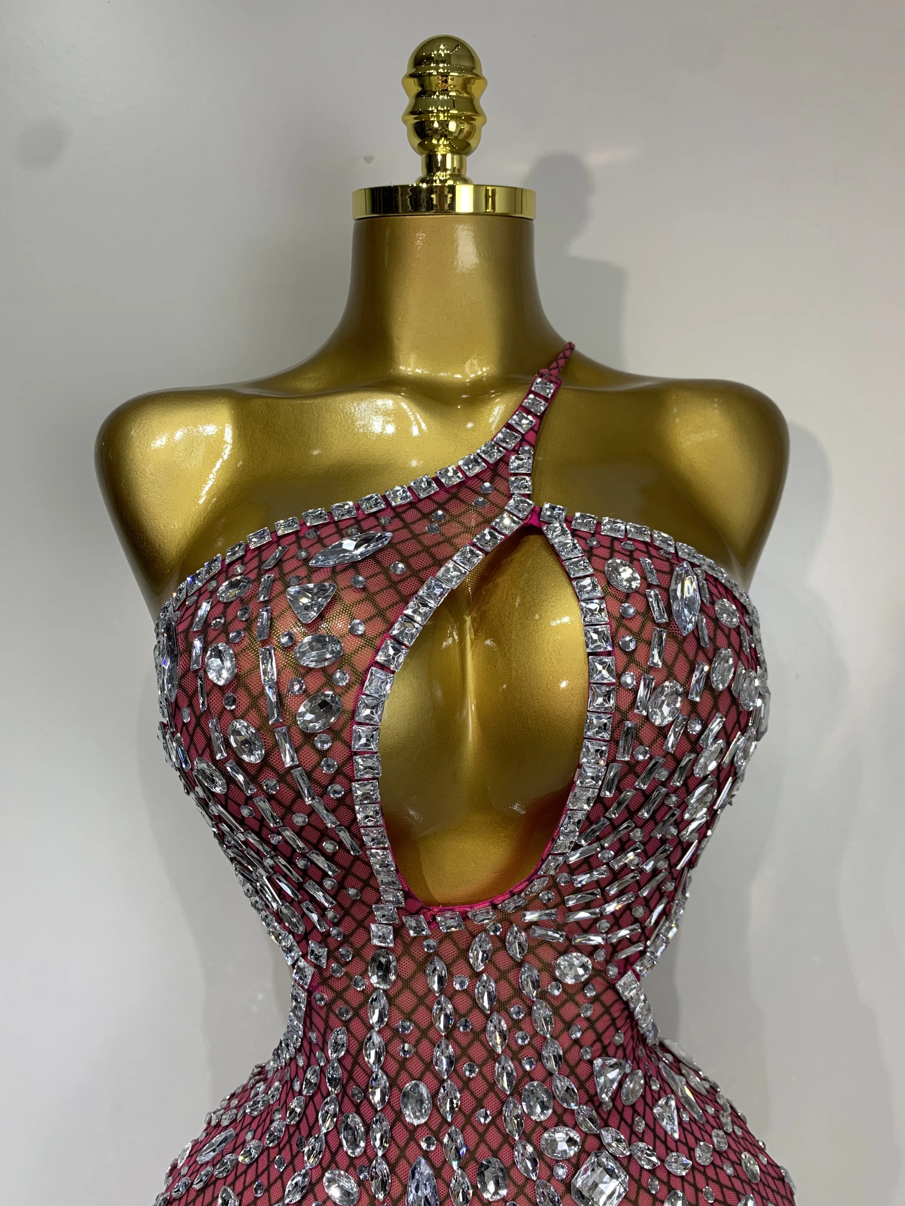 Sexy Sparkly Diamond Backless Short Dress 2025 Women Sleeveless Mesh See Through Evening Birthday Gown Singer Stage Outfit