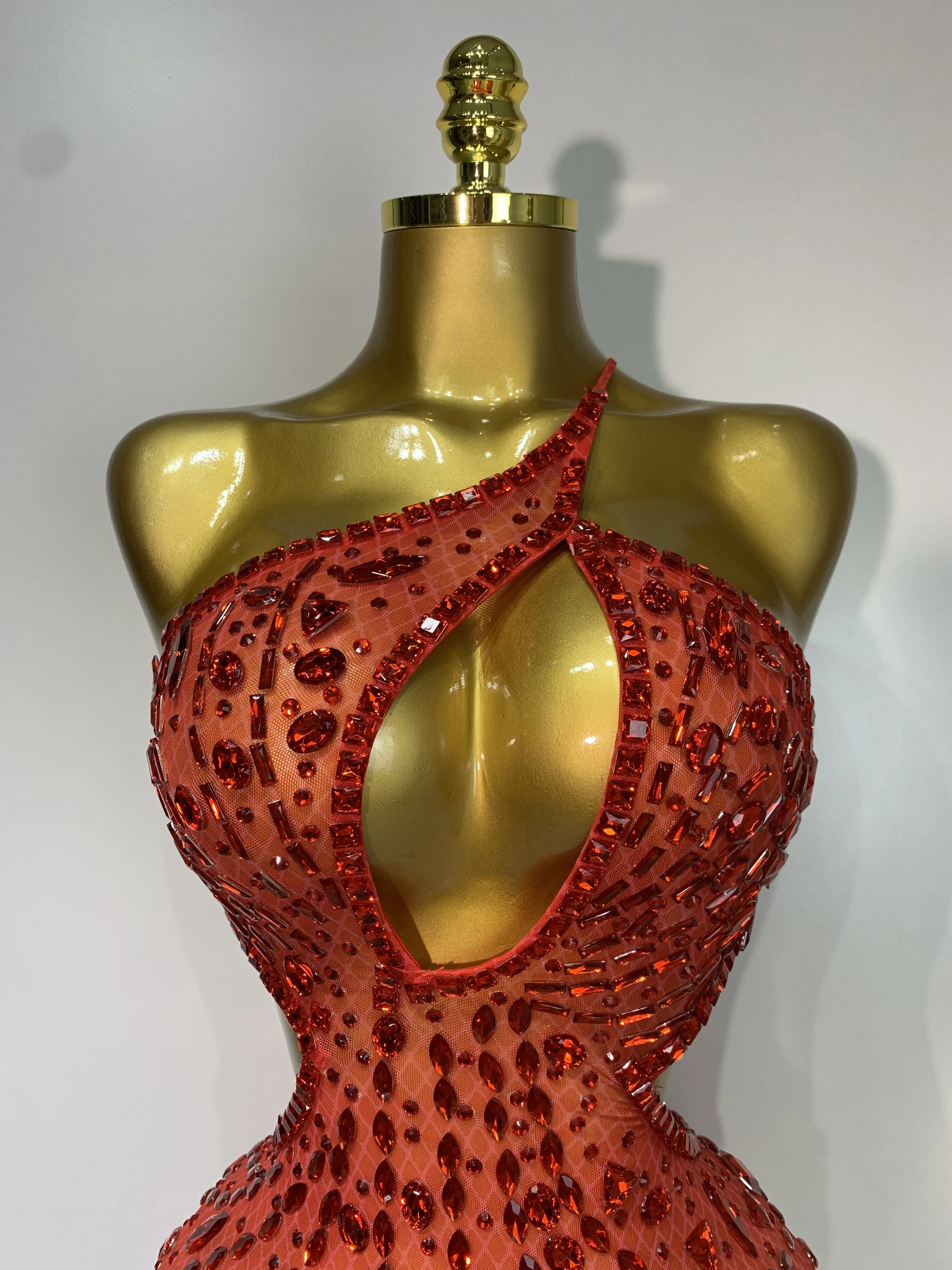Sexy Sparkly Diamond Backless Short Dress 2025 Women Sleeveless Mesh See Through Evening Birthday Gown Singer Stage Outfit