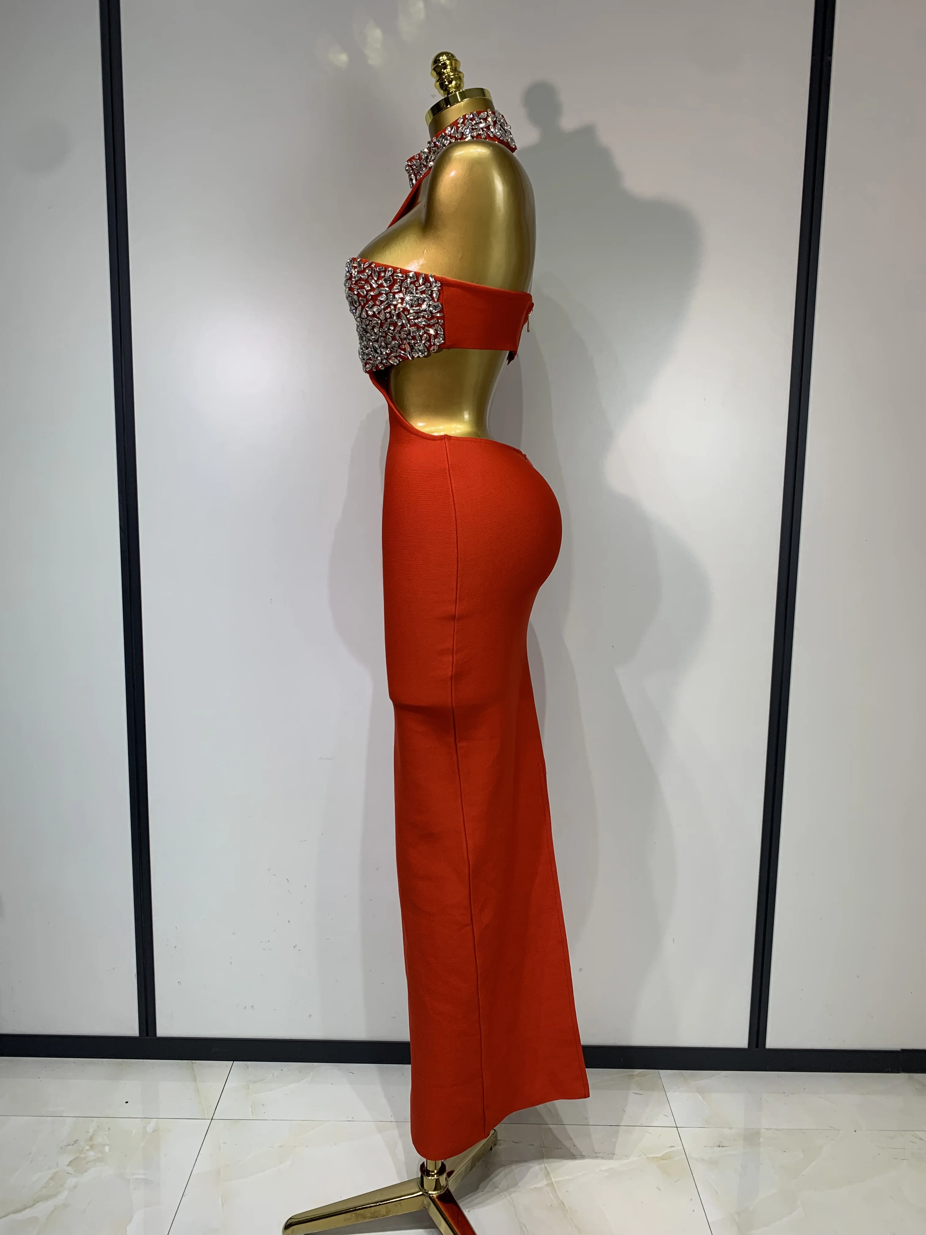 Women Sexy Backless Sparkly Crystal Diamonds Black Bodycon Bandage Dress Celebrity Elegant Evening Club Party Birthday Dresses