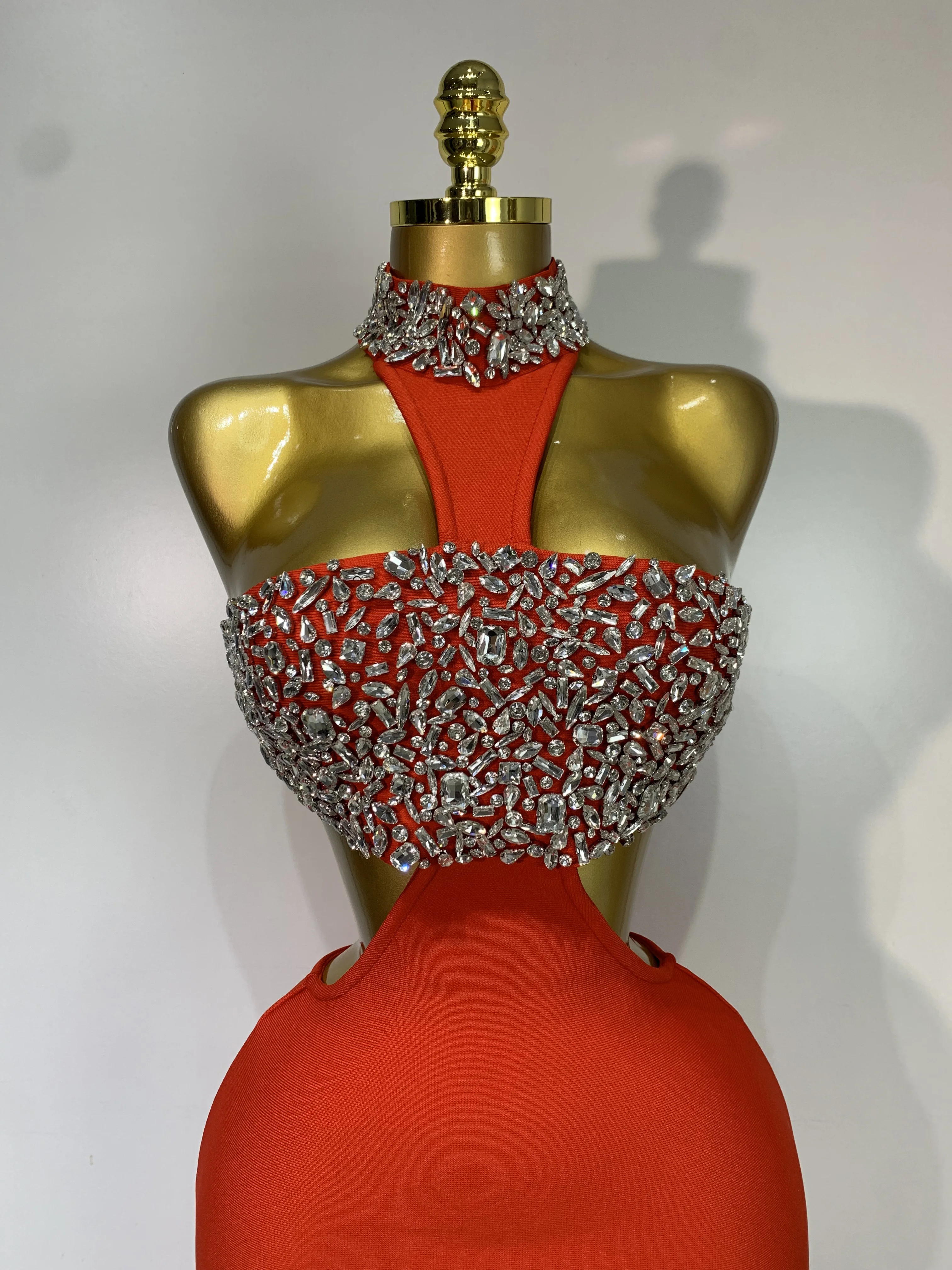 Women Sexy Backless Sparkly Crystal Diamonds Black Bodycon Bandage Dress Celebrity Elegant Evening Club Party Birthday Dresses