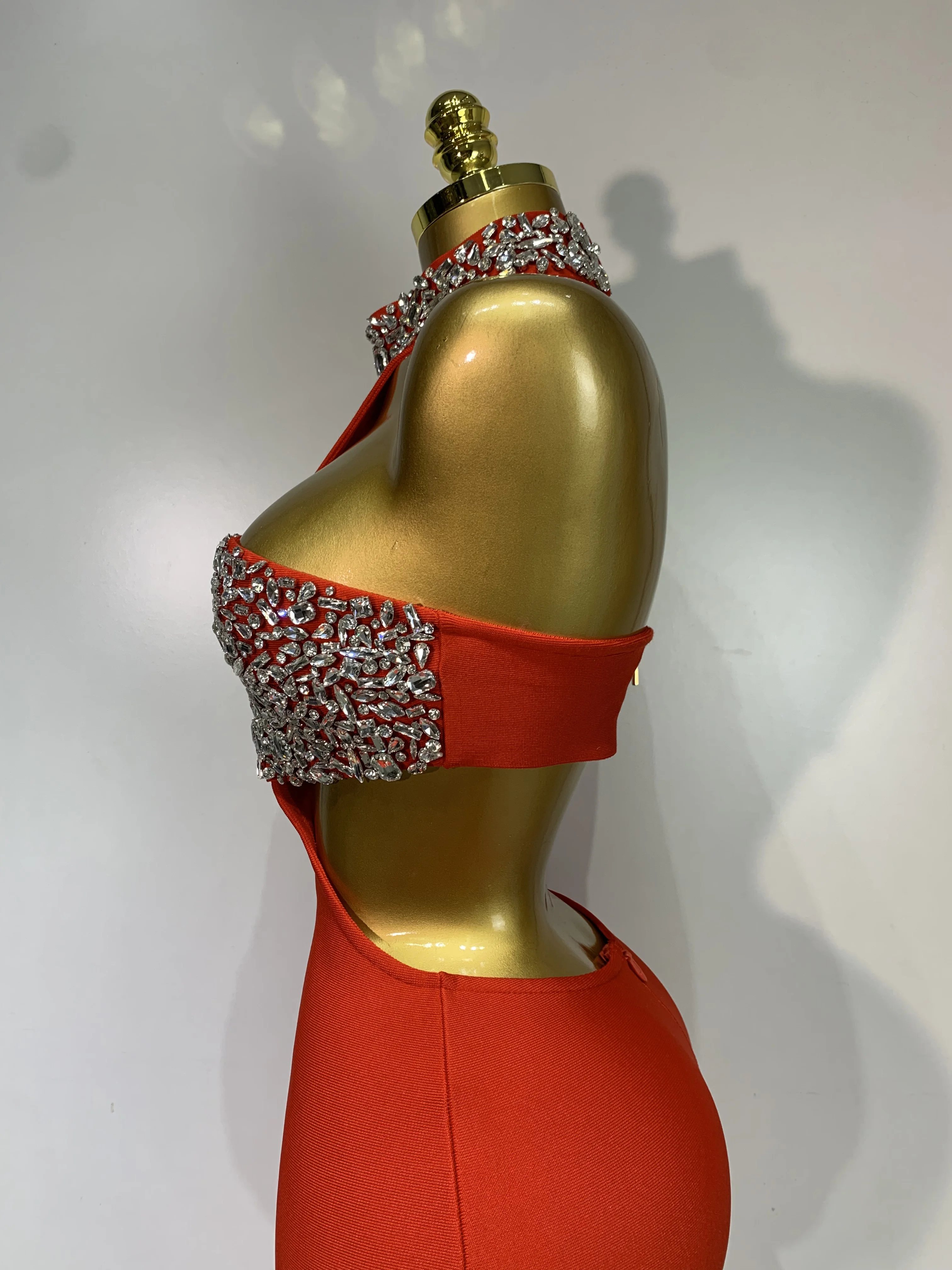 Women Sexy Backless Sparkly Crystal Diamonds Black Bodycon Bandage Dress Celebrity Elegant Evening Club Party Birthday Dresses