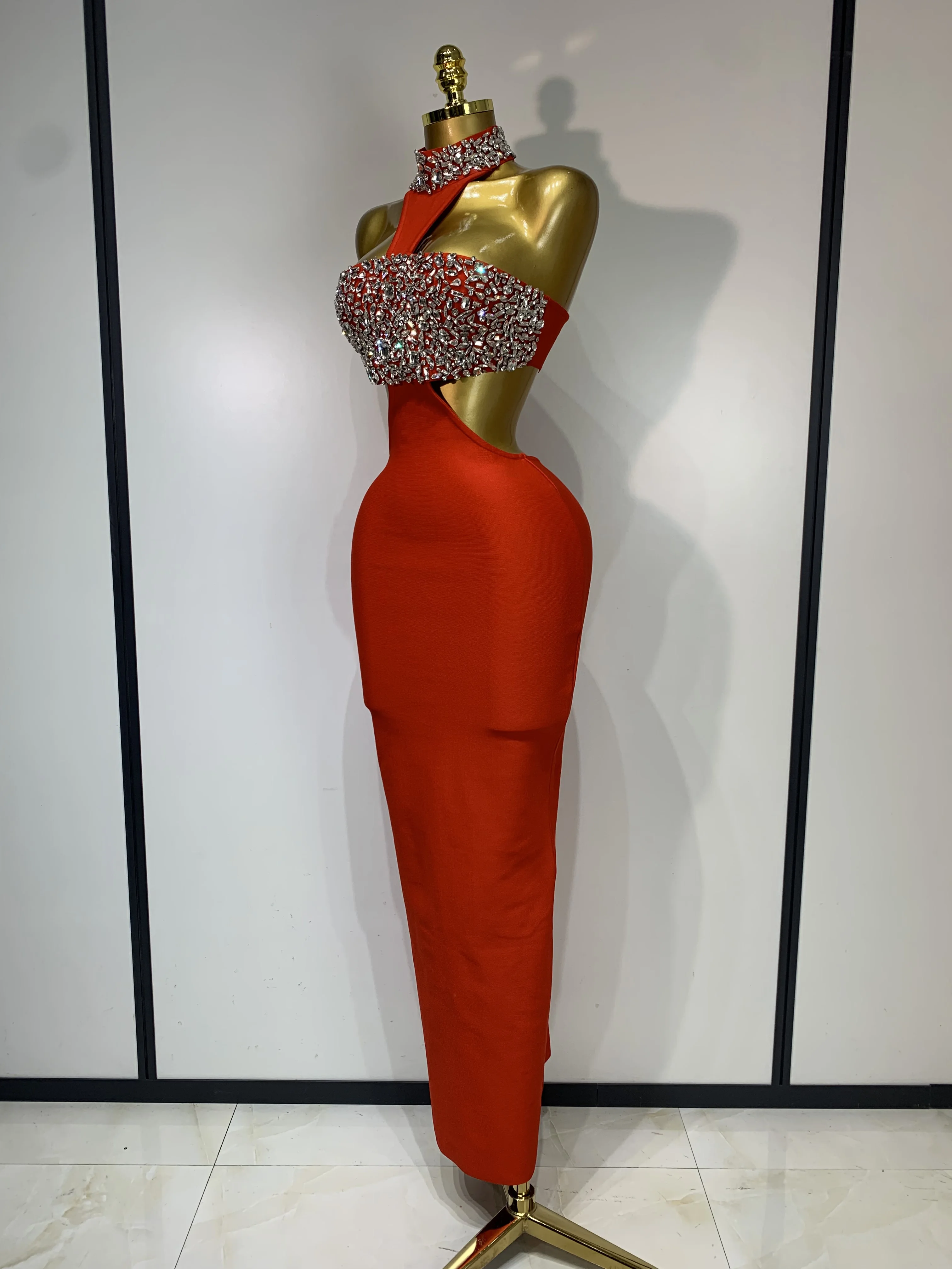 Women Sexy Backless Sparkly Crystal Diamonds Black Bodycon Bandage Dress Celebrity Elegant Evening Club Party Birthday Dresses