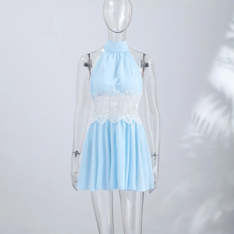 Sexy Hollow Out Solid Women Min Dress Beach Pleated Lace Up Backless Sleeveless Female Dresses 2026 Summer Lady Robe New