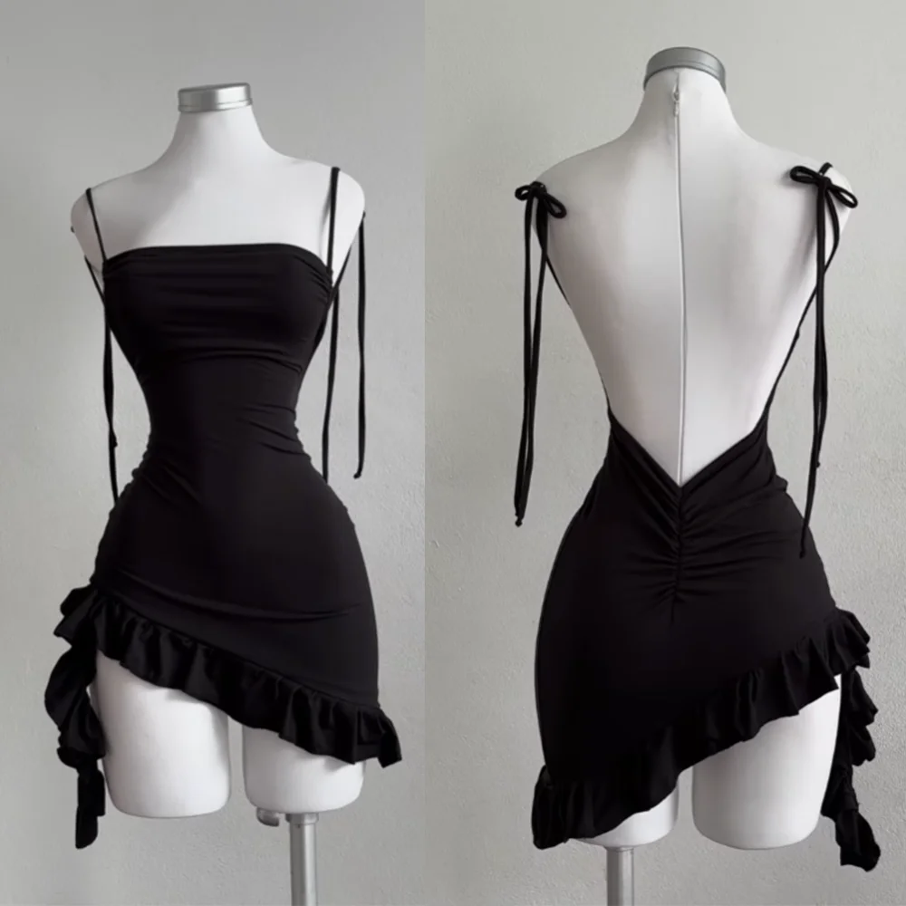 2025 Sexy Sleelveless Backless Mini Dress Women Summer Europe America Lace Up Bodycon Dresses High Street Party Club Black Dress