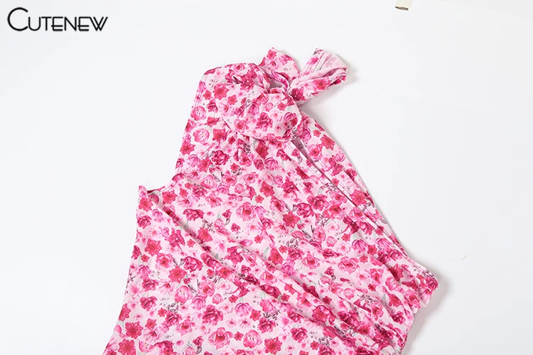 Cutenew Floral Print Women Midi Dresses Fashion Incline Shoulder Bandage Ruffle Splited Vestidos Female Vacation Street Bodycon