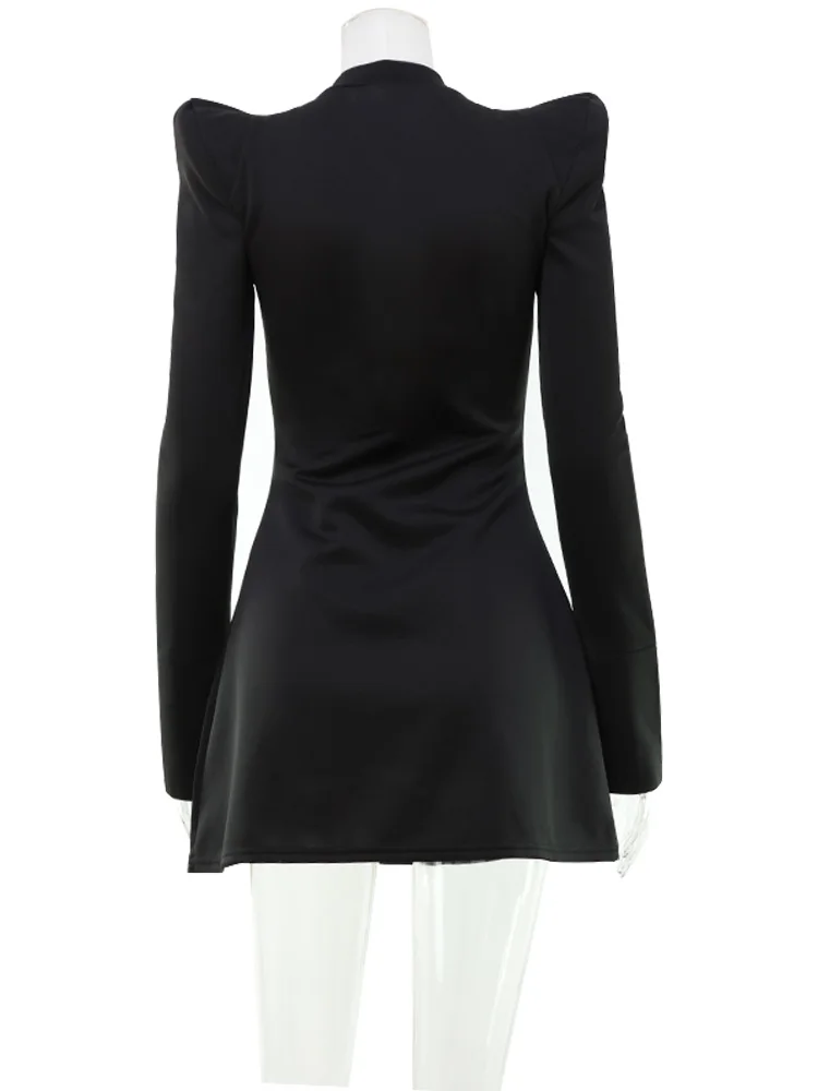 CNYISHE Metal Buckle Hollow Out Women Dresses Autum Fashion Solid O Neck Sheath Long Sleeve Sexy Club Female Bodycon Chic Robes