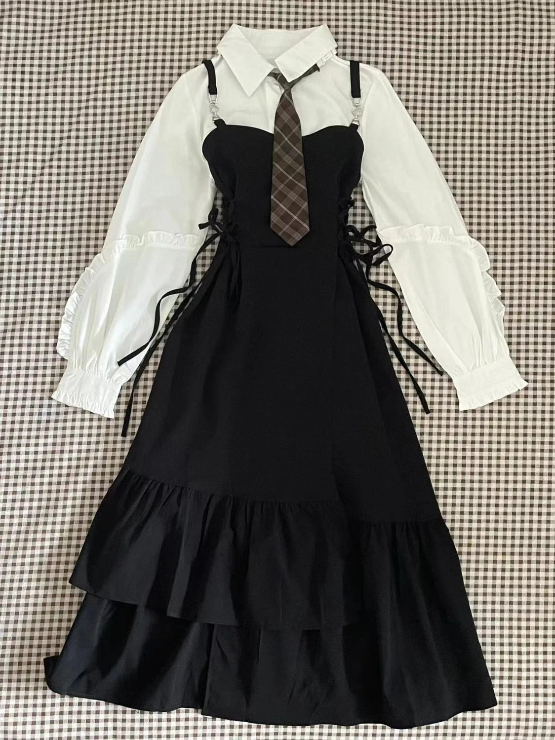 French Vintage Midi Dress Women Casual Evening Party Plaid Dress Office Lady Outwear One Piece Dress Korean Fashion Spring Chic