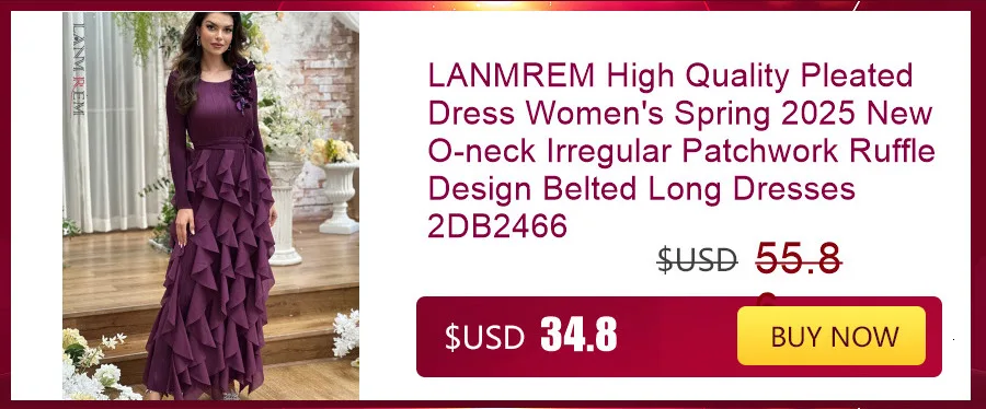 LANMREM Maxi Pleated Dress Round Neck Spliced Fungus Full Sleeve Dresses For Women 2025 New Spring Clothing 2Qa1331