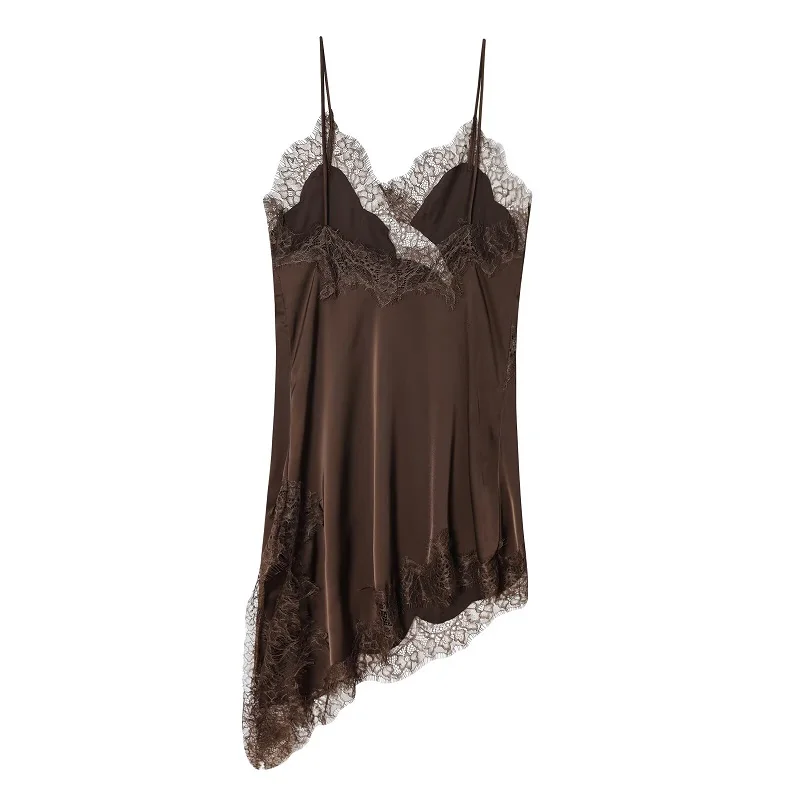 MUJER 2025 Lace Slip Dress Woman Black Backless Short Dresses for Women Asymmetric Party Women's Summer Dress Satin Sexy Dresses