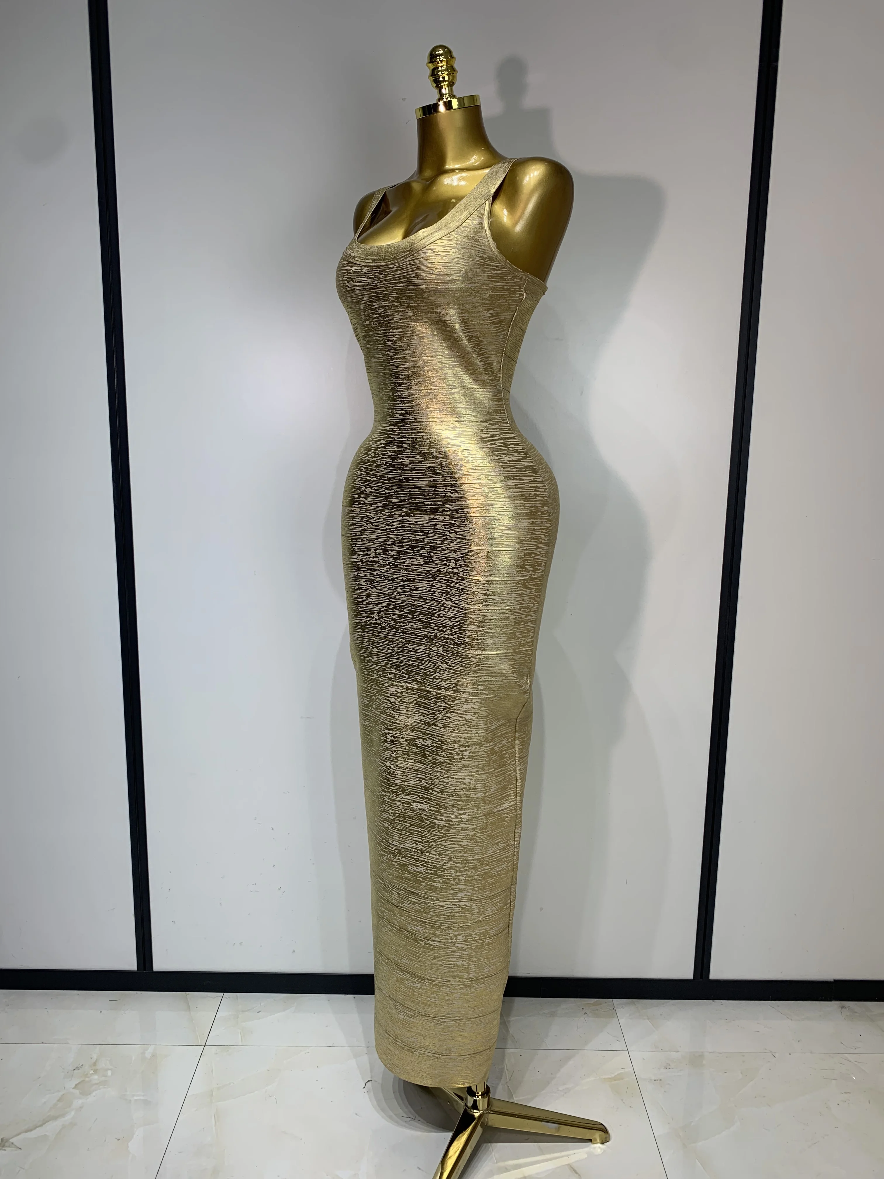 Women Sleeveless Bodycon Bandage Dress Celebrity Elegant Gold Cocktail Evening Party Luxury Birthday Dress Vestidos