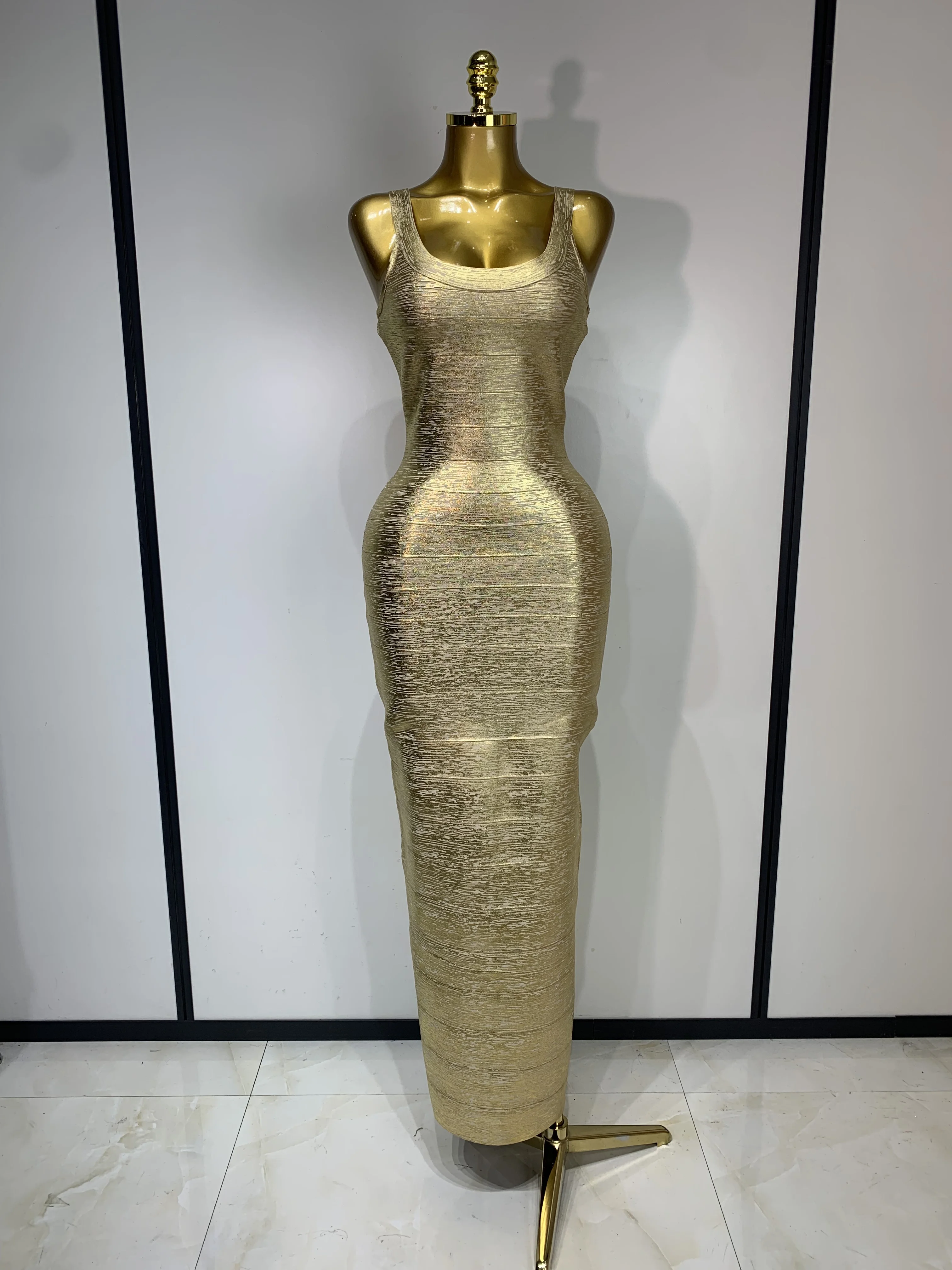 Women Sleeveless Bodycon Bandage Dress Celebrity Elegant Gold Cocktail Evening Party Luxury Birthday Dress Vestidos