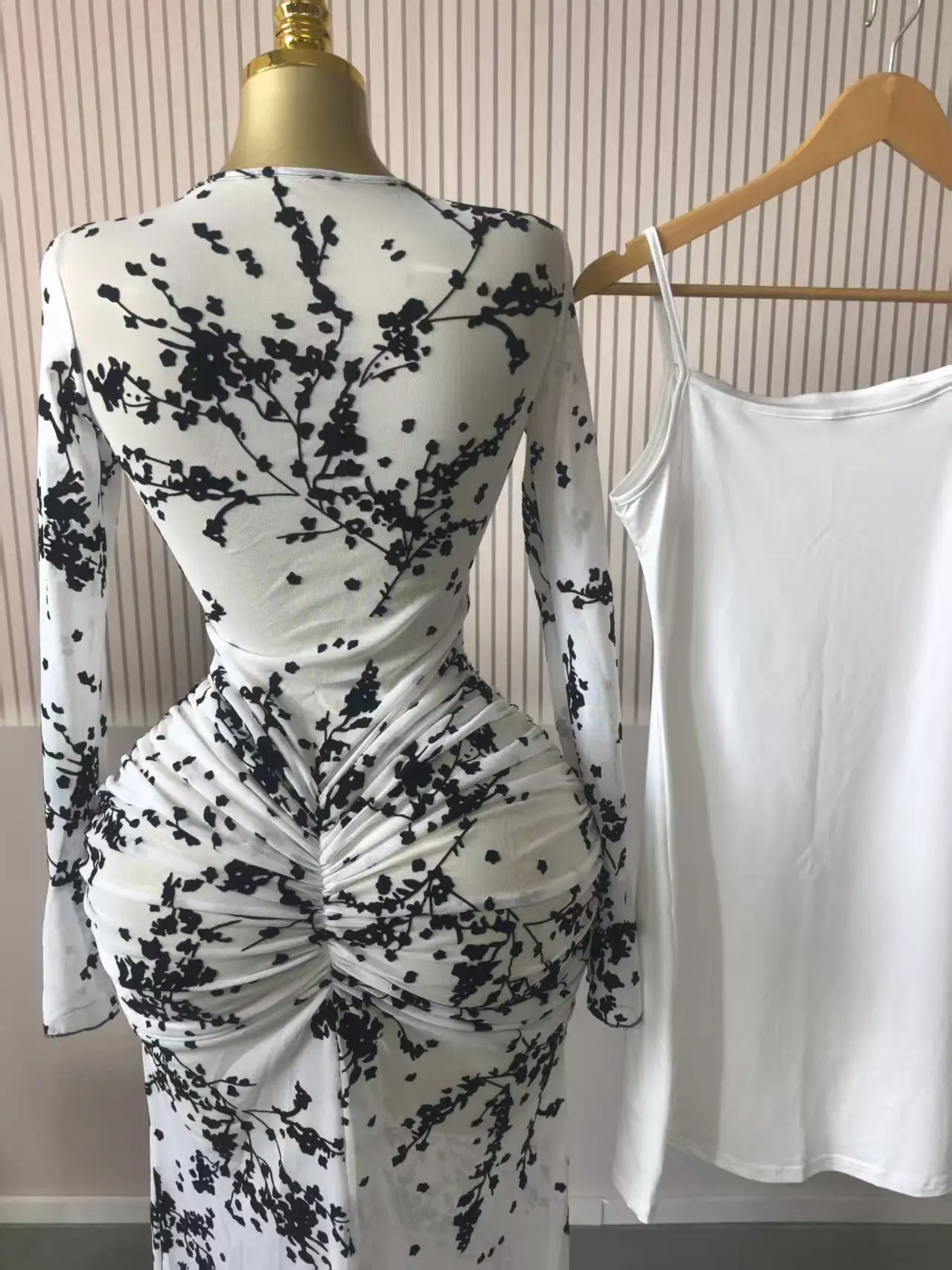 CM.YAYA Women Long Sleeve Stacked Mesh See Though with Lining Bodycon Long Dress 2025 Autumn Evening Birthday Sexy Party Dresses