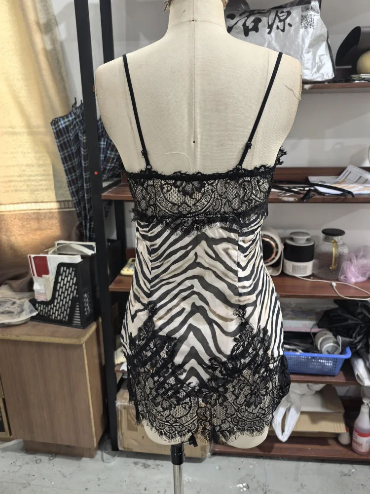 Zebra Print Lace Cami Mini Dress Women Sexy Spaghetti Strap V Neck Bodycon Short Vestido Summer Date Vacation Beach Outfits 2026