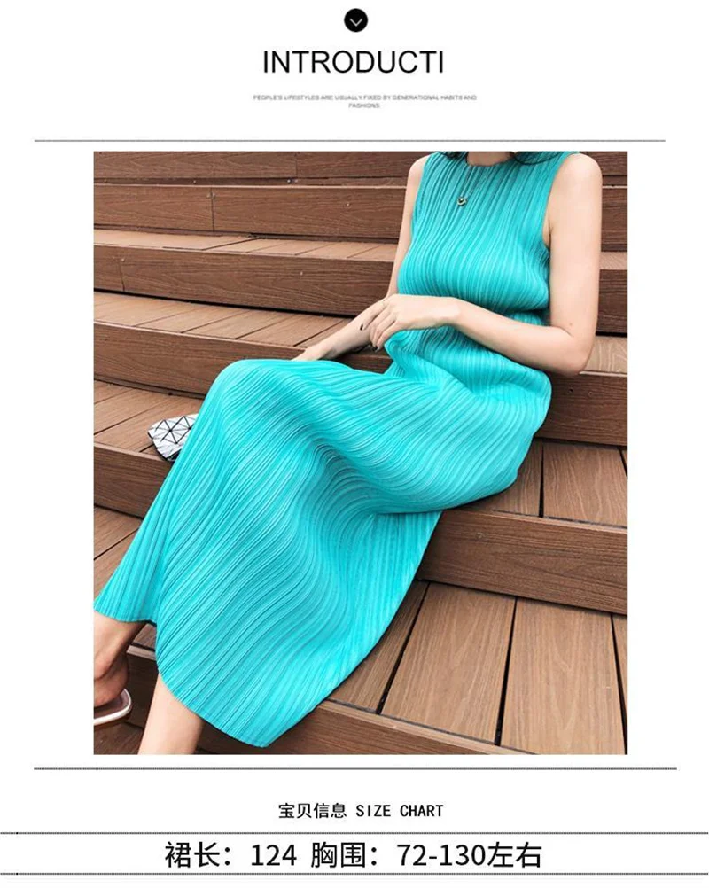 Miyake Pleated Dress Spring Summer Fashion Women Sleeveless Vest Dress High Elastic Slim Long Vestidos Female Strap Dresses