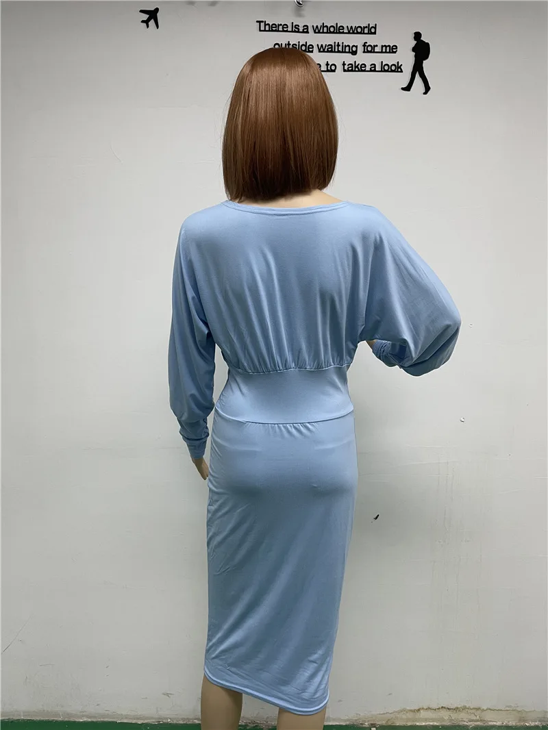 Women Elegant Office Lantern Sleeve Party Dresses Ladies O Neck Bodycon Dress Autumn Winter Solid Midi Dress 2024 Vestidos
