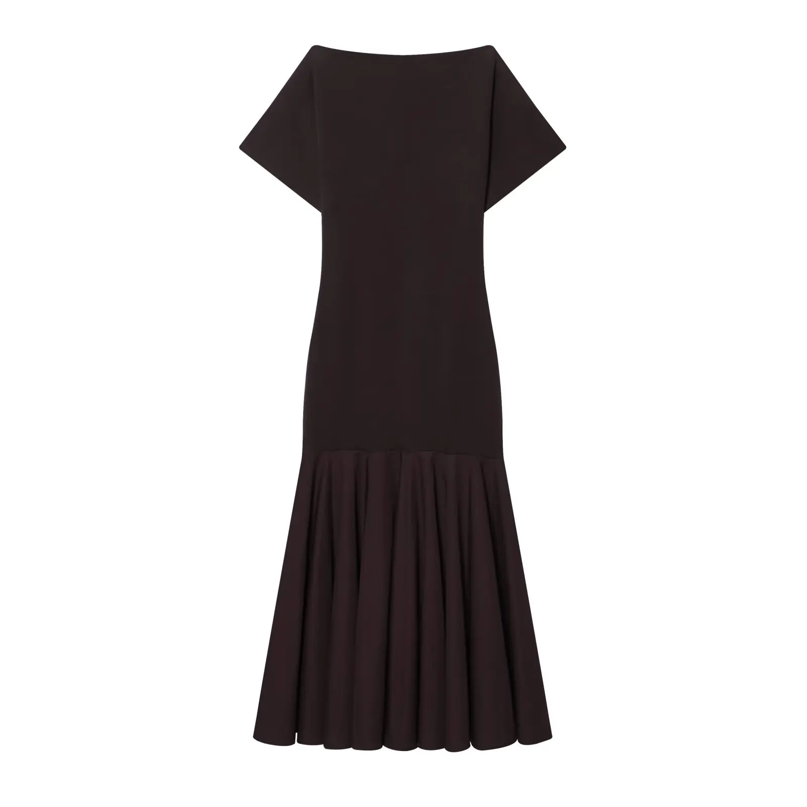 HH 2026 Women Summer Fashion Solid Midi Dress Side Zipper Pleated Woman Ship-type Short Sleeved Stitching Holiday Party Dress