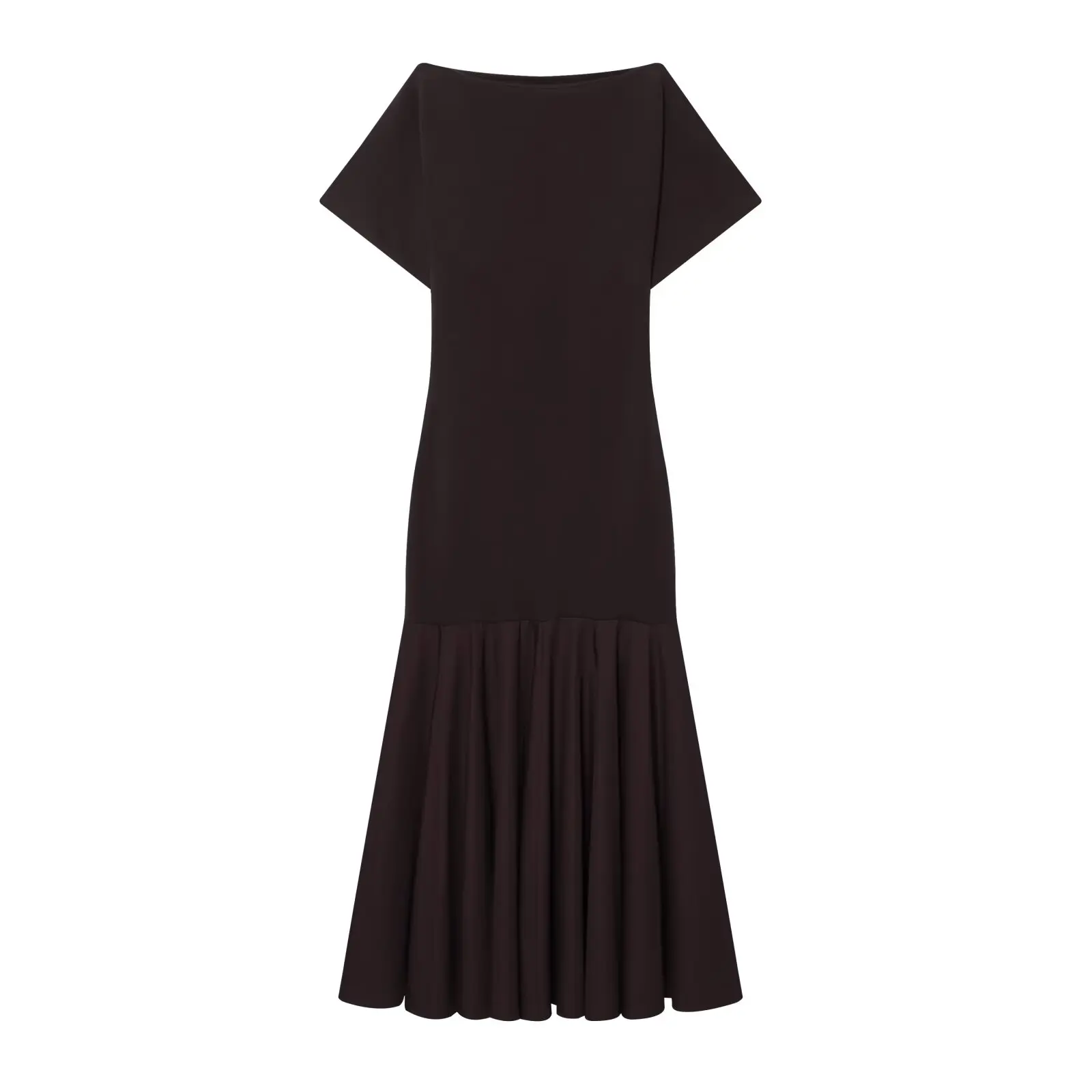 HH 2026 Women Summer Fashion Solid Midi Dress Side Zipper Pleated Woman Ship-type Short Sleeved Stitching Holiday Party Dress