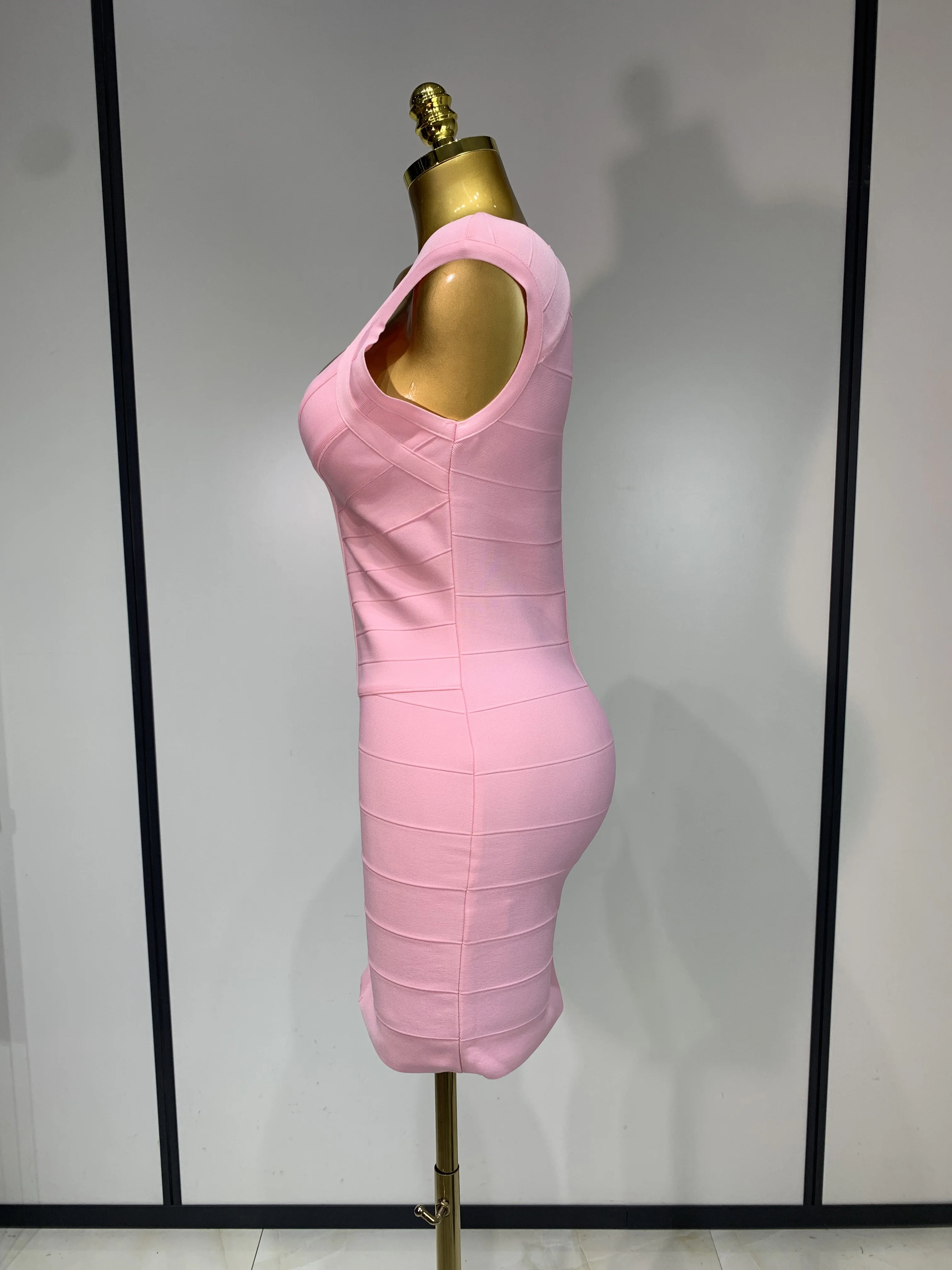 Women Sexy Sleeveless Deep V-neck Bodycon Mini Bandage Dresses Elegant Evening Party Luxury Birthday Club Prom Gown