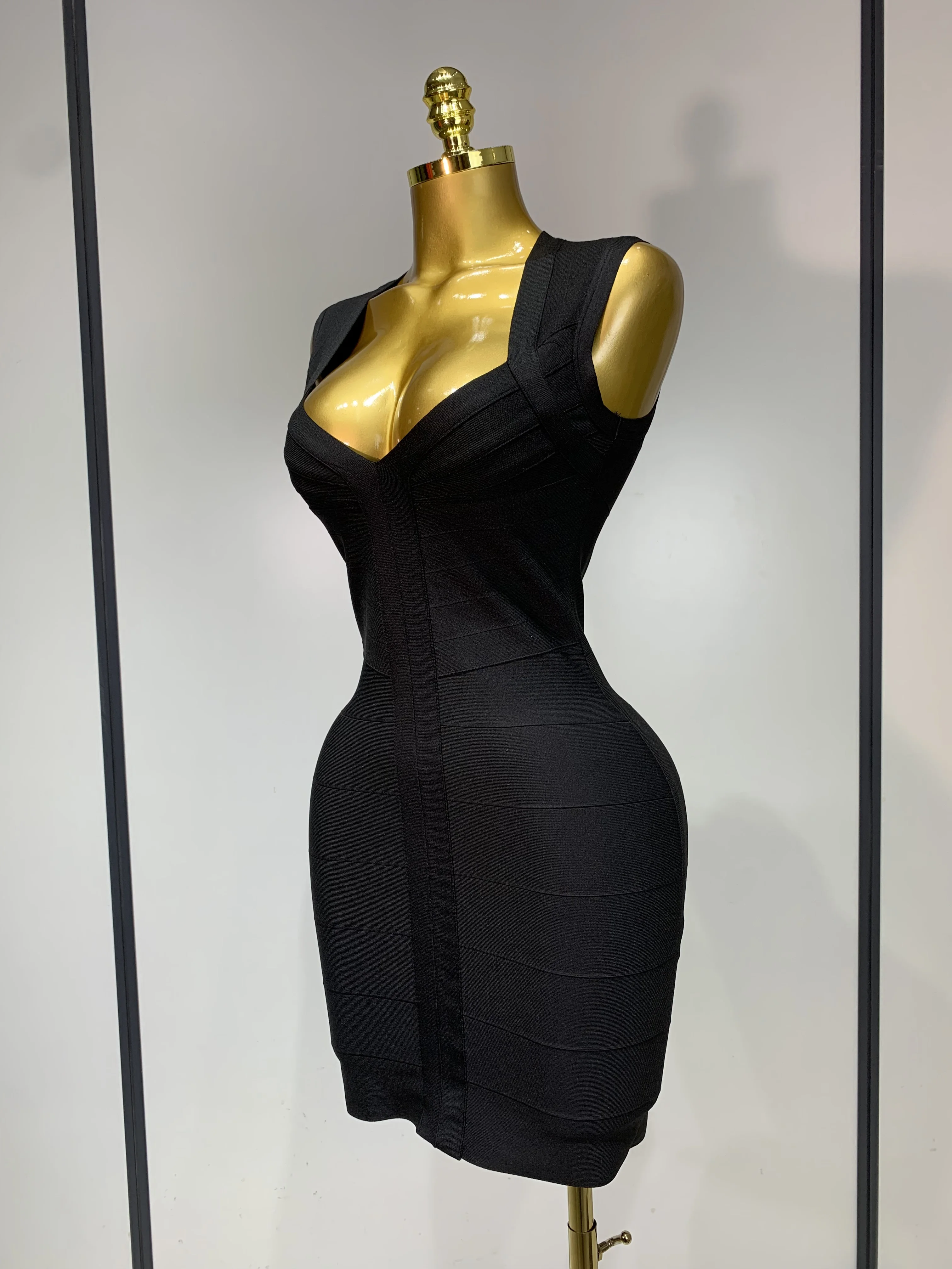 Women Sexy Sleeveless Deep V-neck Bodycon Mini Bandage Dresses Elegant Evening Party Luxury Birthday Club Prom Gown