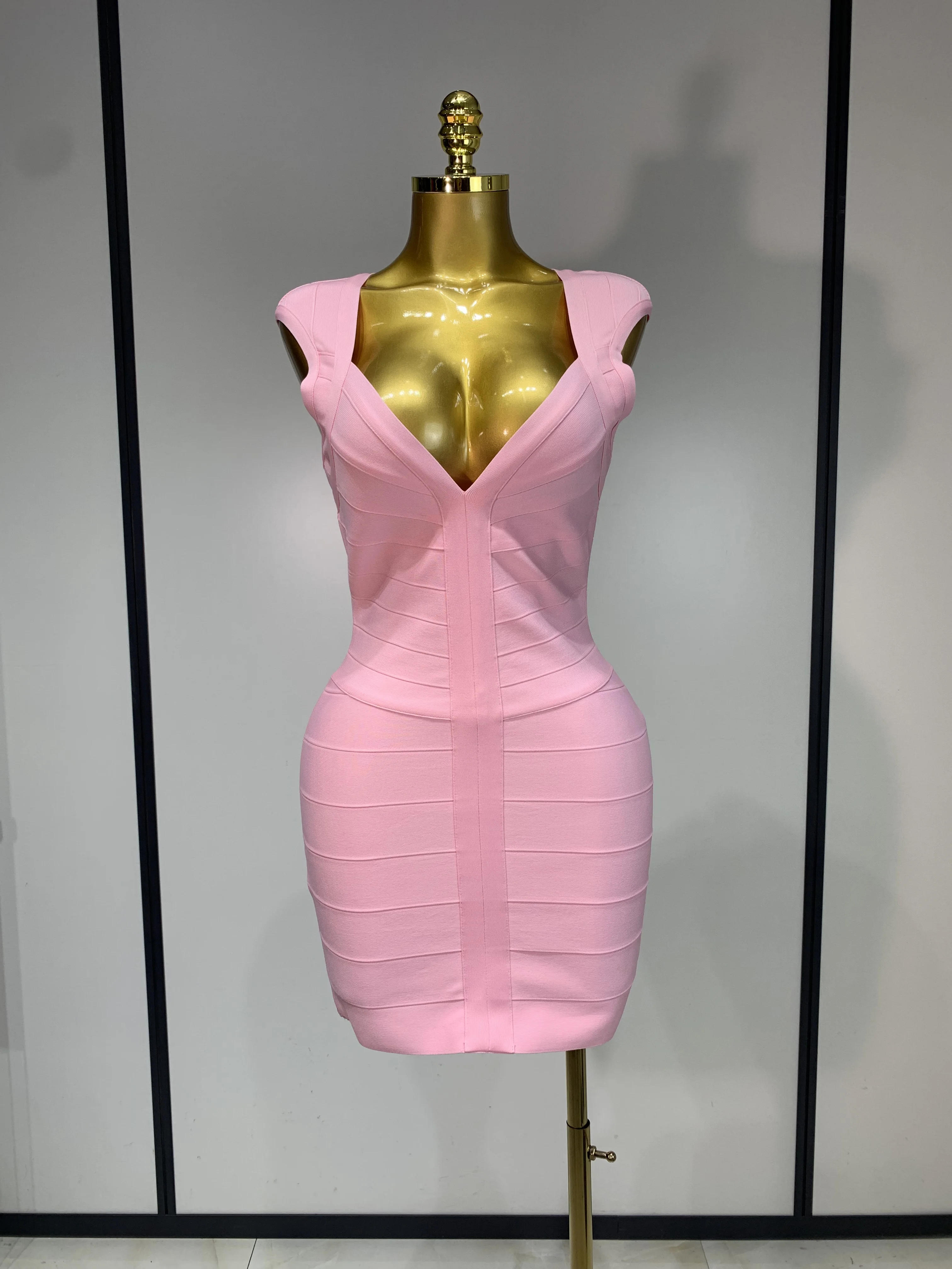 Women Sexy Sleeveless Deep V-neck Bodycon Mini Bandage Dresses Elegant Evening Party Luxury Birthday Club Prom Gown