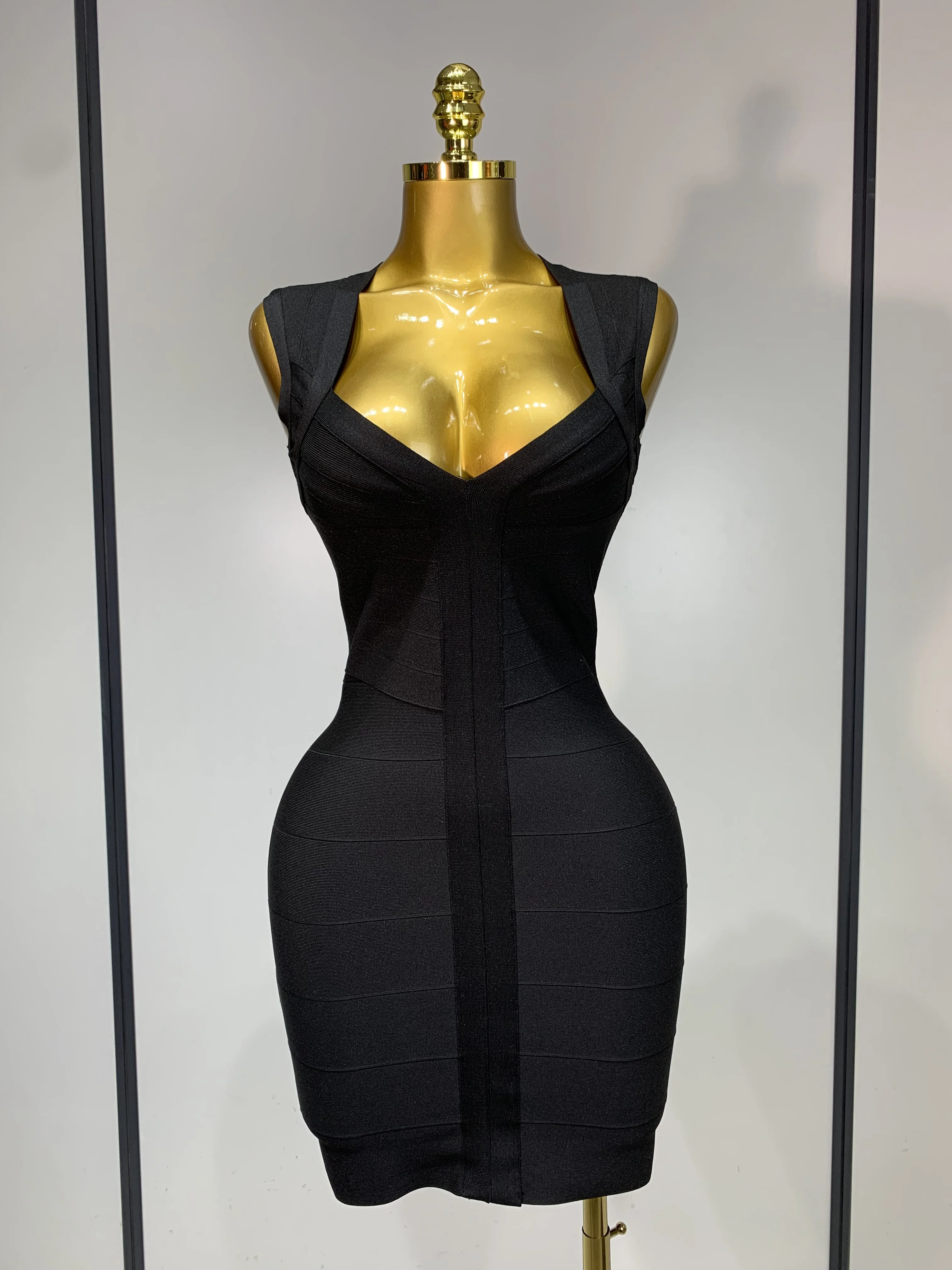 Women Sexy Sleeveless Deep V-neck Bodycon Mini Bandage Dresses Elegant Evening Party Luxury Birthday Club Prom Gown