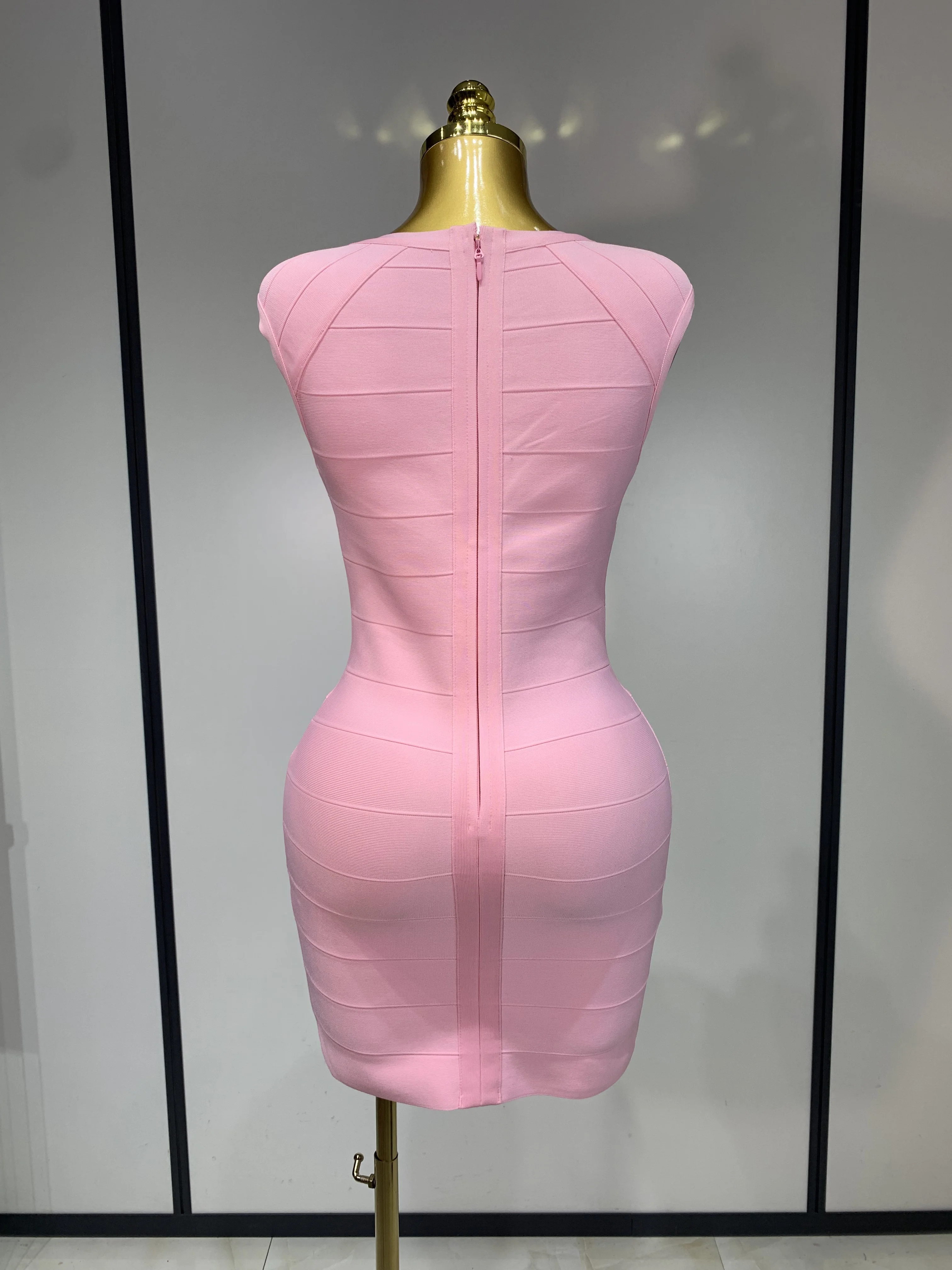 Women Sexy Sleeveless Deep V-neck Bodycon Mini Bandage Dresses Elegant Evening Party Luxury Birthday Club Prom Gown