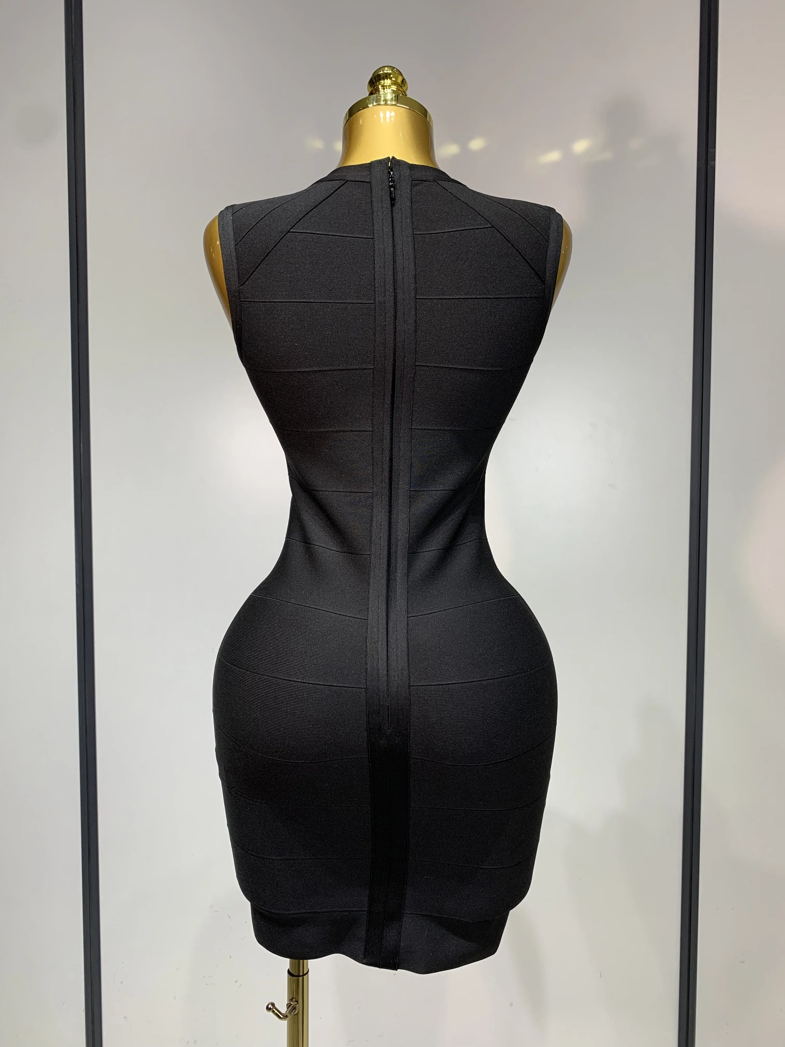 Women Sexy Sleeveless Deep V-neck Bodycon Mini Bandage Dresses Elegant Evening Party Luxury Birthday Club Prom Gown