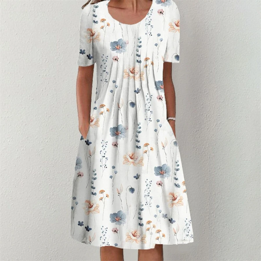 Temperament Dress Women Casual Elegant Dress Women Short Sleeves Loose Dresses Weekend Holiday