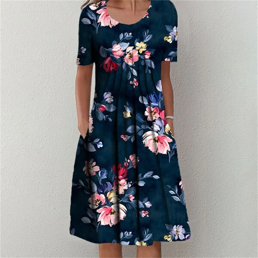 Temperament Dress Women Casual Elegant Dress Women Short Sleeves Loose Dresses Weekend Holiday