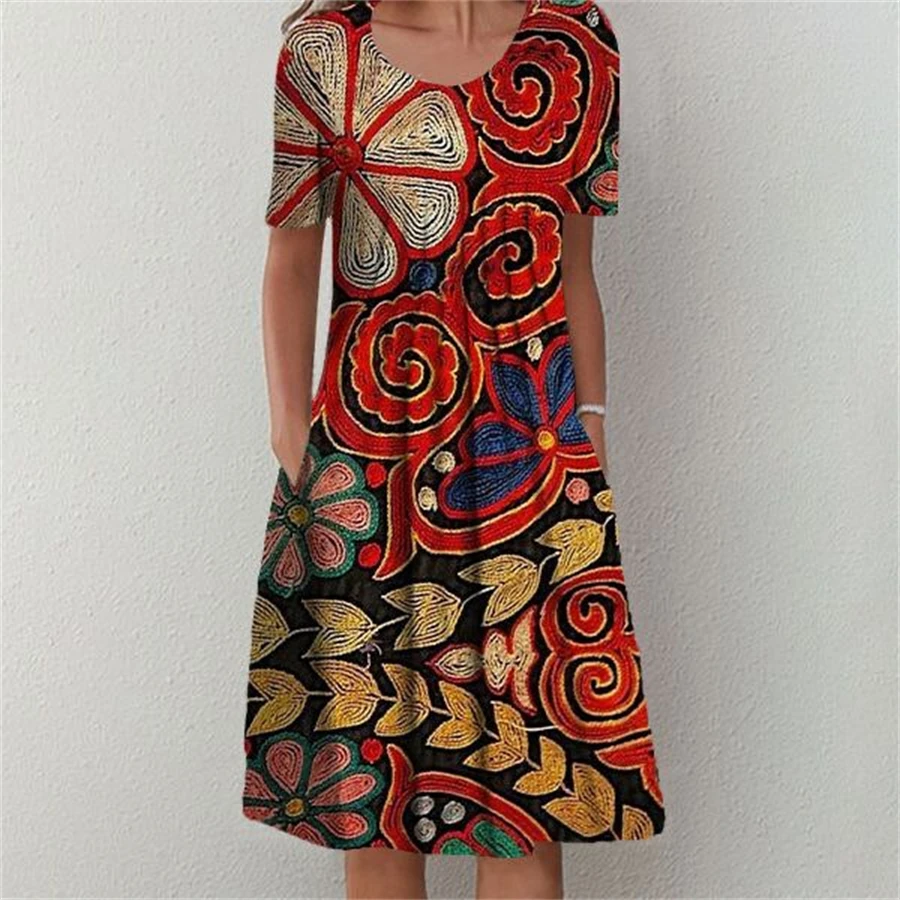 Temperament Dress Women Casual Elegant Dress Women Short Sleeves Loose Dresses Weekend Holiday