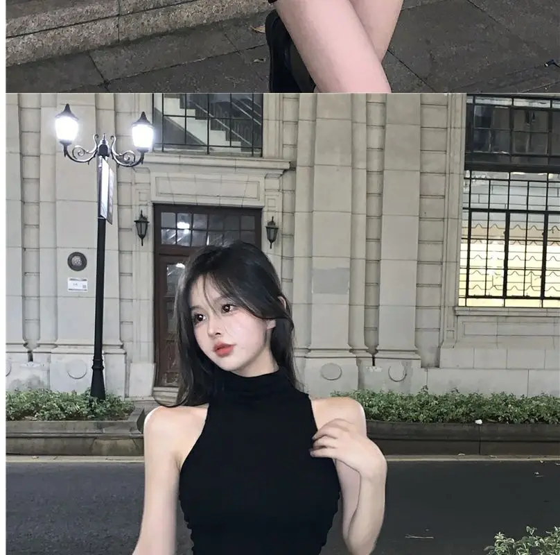Summer Sexy High Neck Tight Dress Oversleeve Pleated Bottom Wrapped Hip Dress Women Bodycon