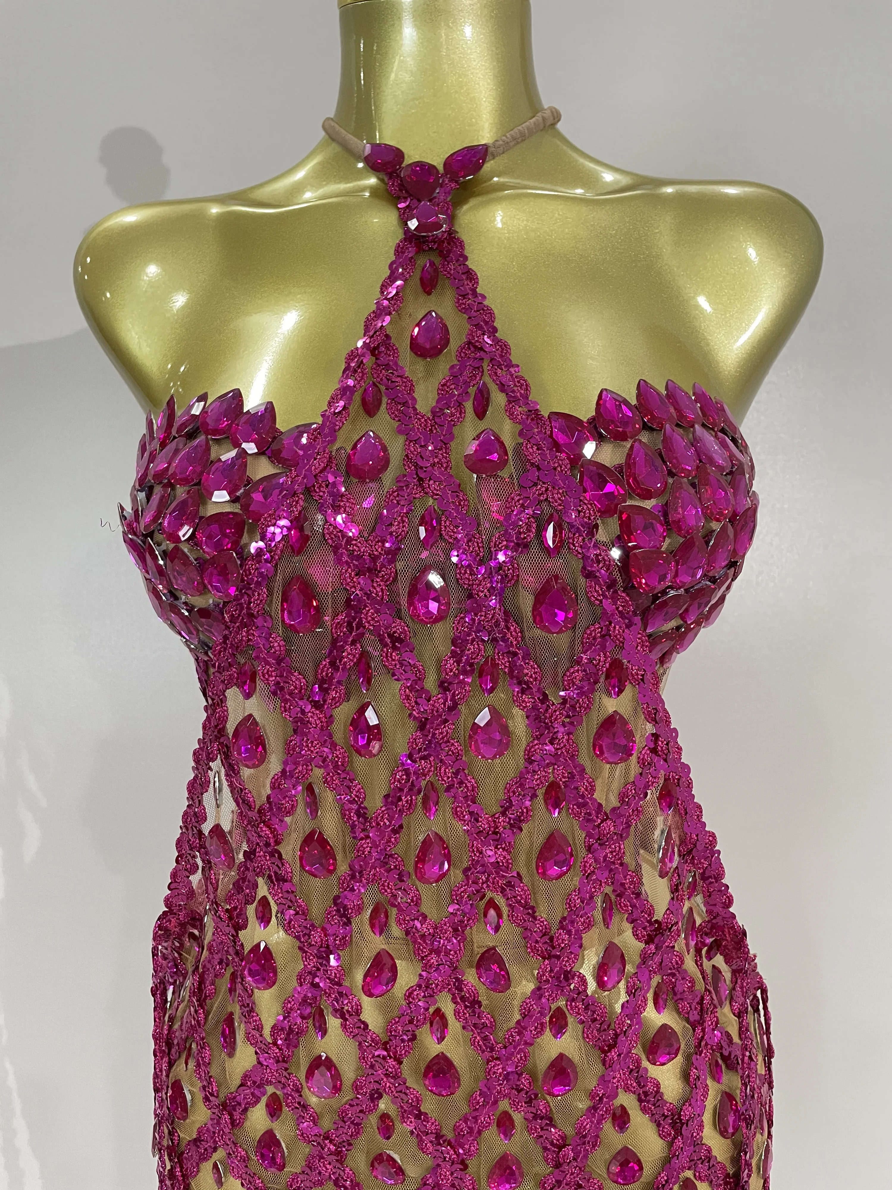 Sexy Sparkly Sequin Diamond Mesh Transparent Two Piece Set Women Celebrate Evening Party Birthday Dress Stage Photo Shoot Wear