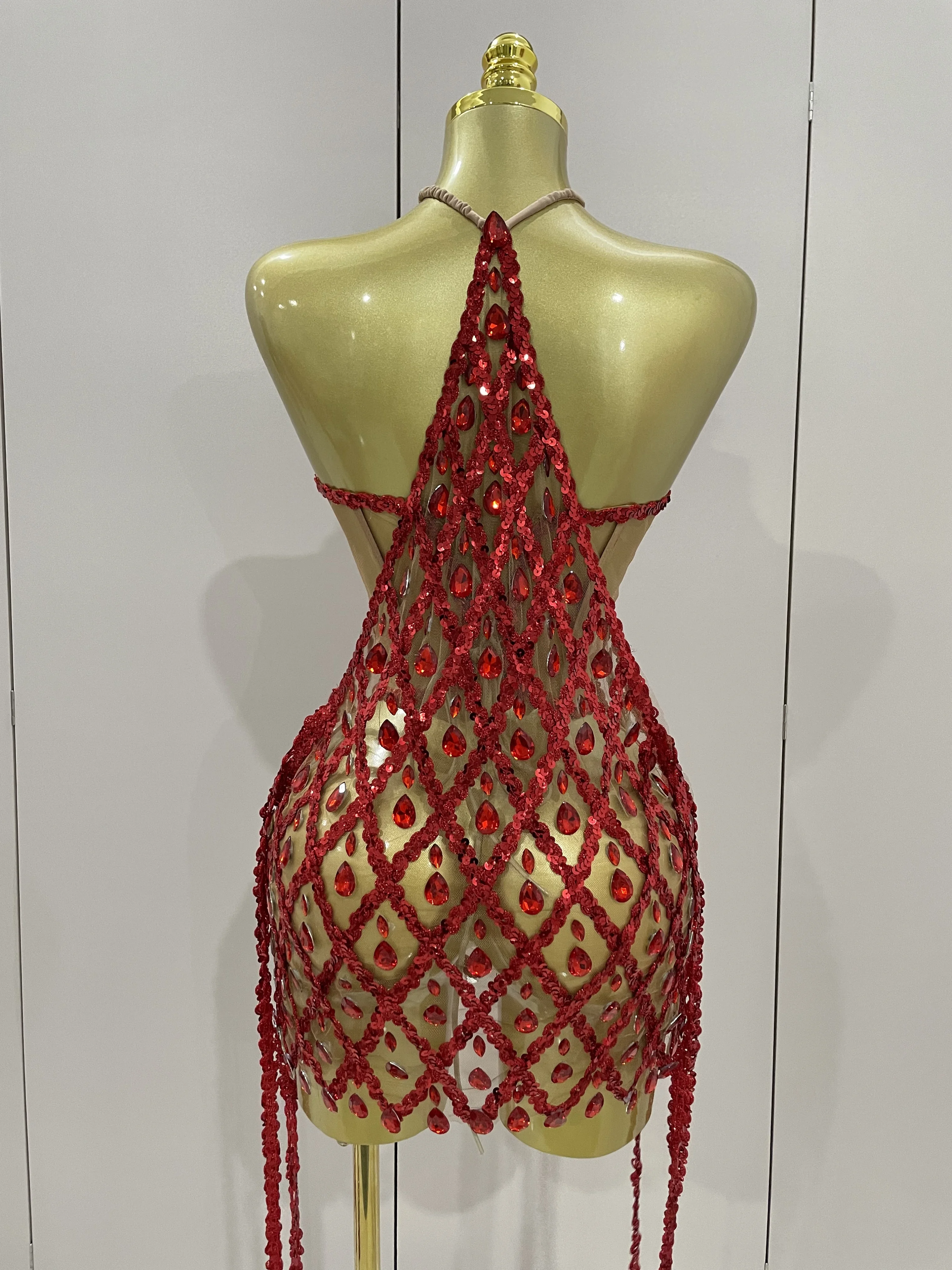 Sexy Sparkly Sequin Diamond Mesh Transparent Two Piece Set Women Celebrate Evening Party Birthday Dress Stage Photo Shoot Wear