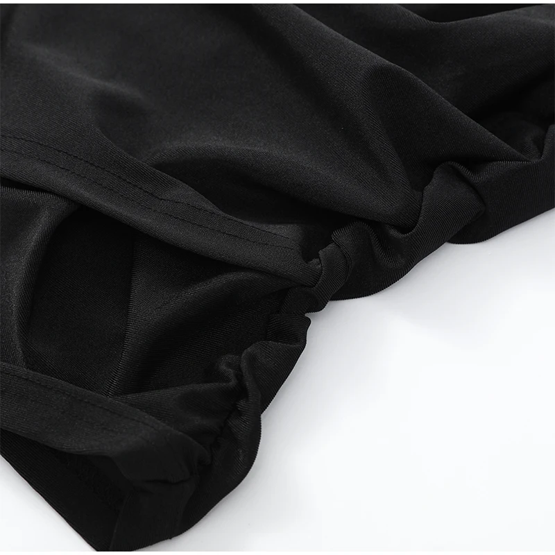 Women Black Pleated Shoulder Pad Dress Fashion Full Sleeve High Collar Slim Mini Dresses 2025 Lady Daily Commute Elegant Gowns