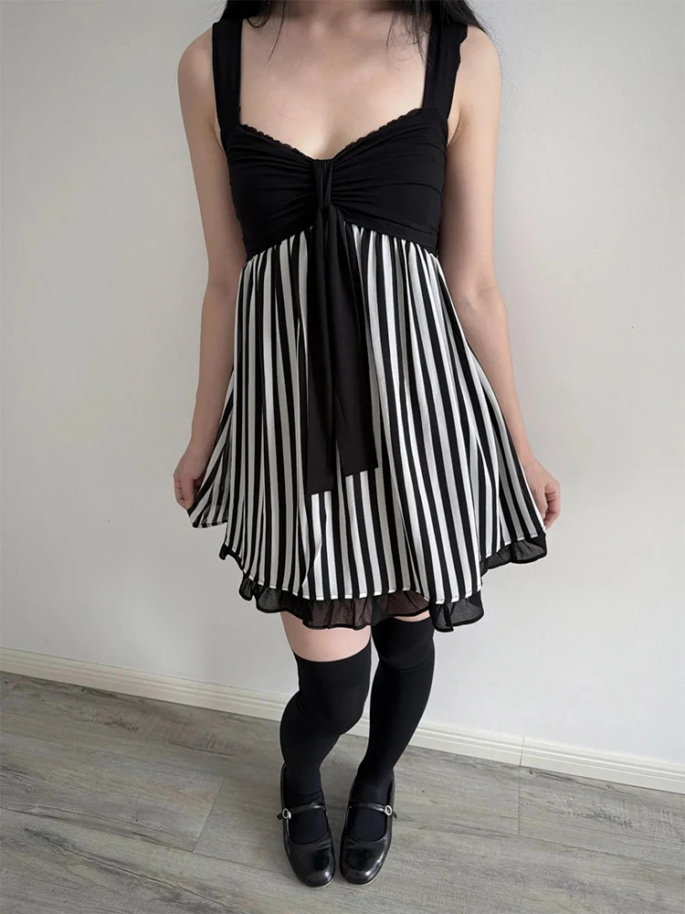 Y2K Harajuku Gothic Lolita Women's Dress Sexy Slim Fit Chic Trend Striped Suspenders Dresses Kawaii Japanese Emo Girl Streetwear