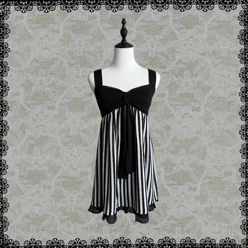 Y2K Harajuku Gothic Lolita Women's Dress Sexy Slim Fit Chic Trend Striped Suspenders Dresses Kawaii Japanese Emo Girl Streetwear