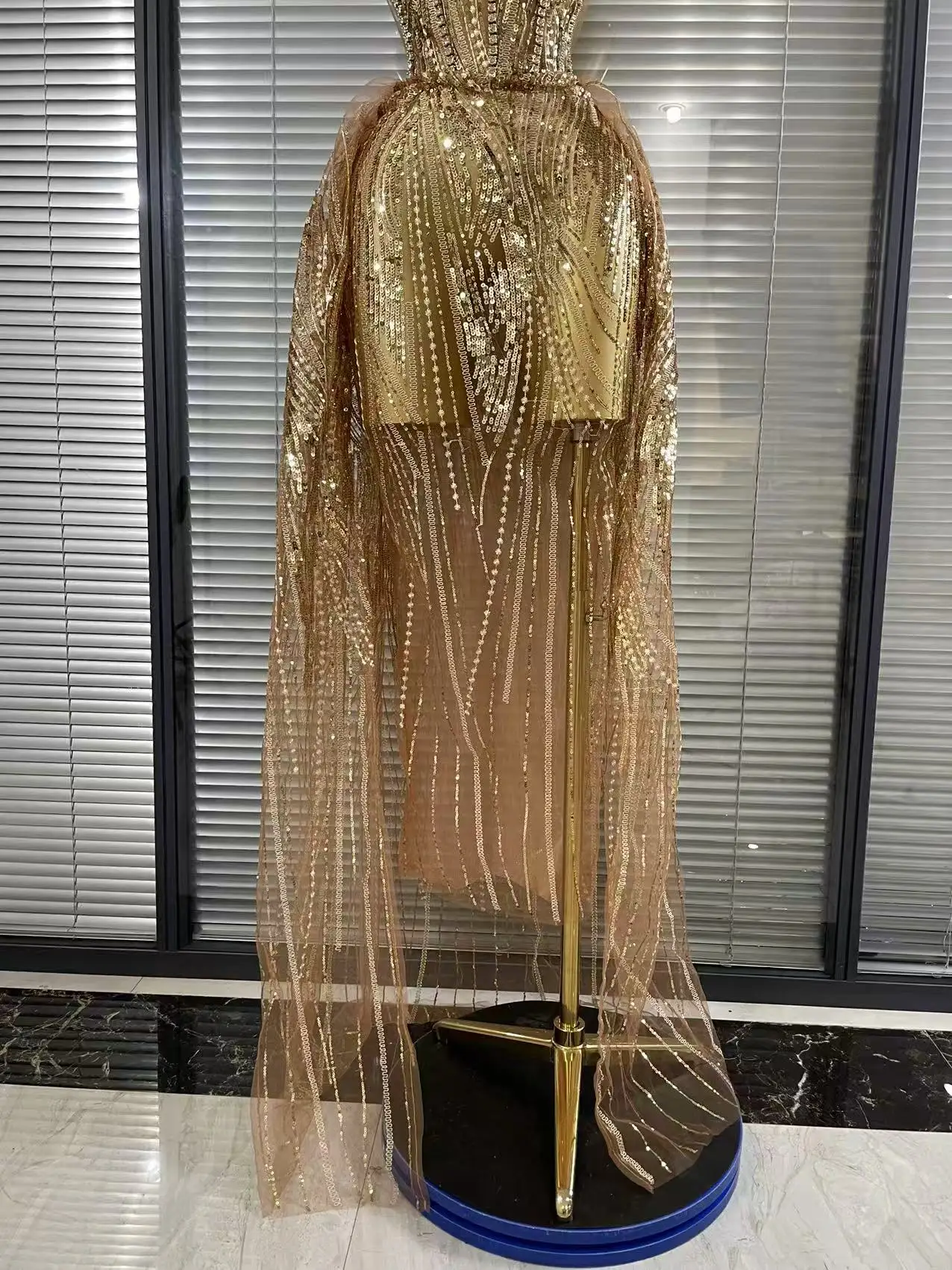 Women Sexy Strapless Mesh Crystal Maxi Dress See Through Party Singer Maxi Dress Stage Performance Costume