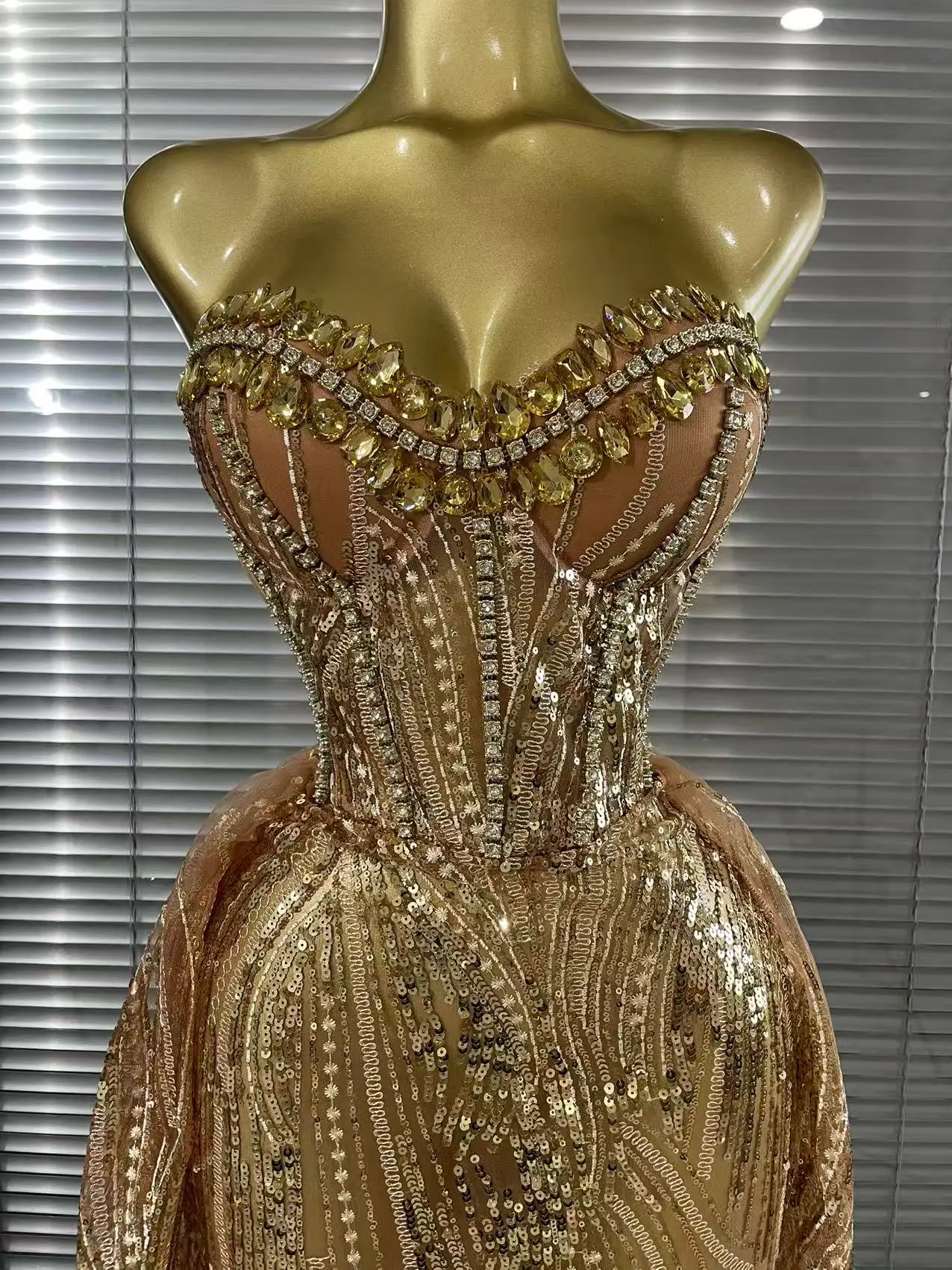 Women Sexy Strapless Mesh Crystal Maxi Dress See Through Party Singer Maxi Dress Stage Performance Costume