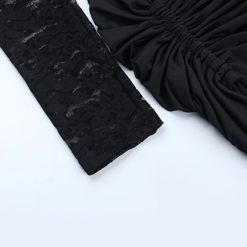 Townlike Pleated Slim Bodycon Dress Women Off Shoulder Mini 2025 Summer Dress Lace Patchwork Nightclub Sexy Party Dresses