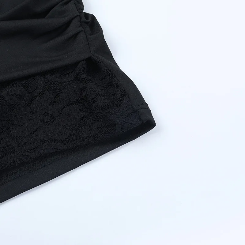 Townlike Pleated Slim Bodycon Dress Women Off Shoulder Mini 2025 Summer Dress Lace Patchwork Nightclub Sexy Party Dresses