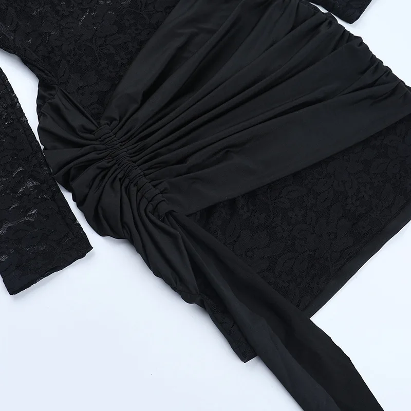 Townlike Pleated Slim Bodycon Dress Women Off Shoulder Mini 2025 Summer Dress Lace Patchwork Nightclub Sexy Party Dresses